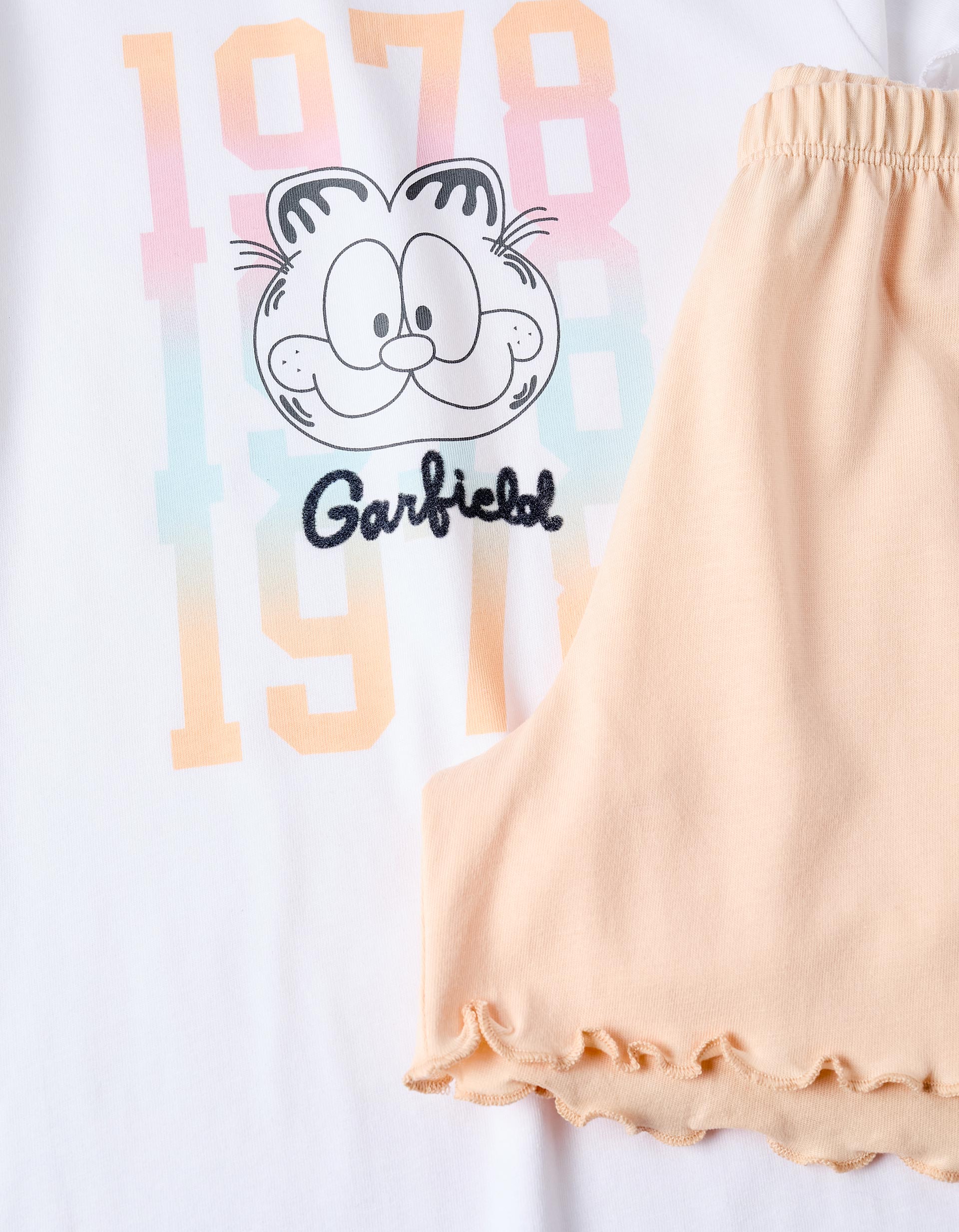 Pijama de Algodón para Niña 'Garfield', Blanco/Coral