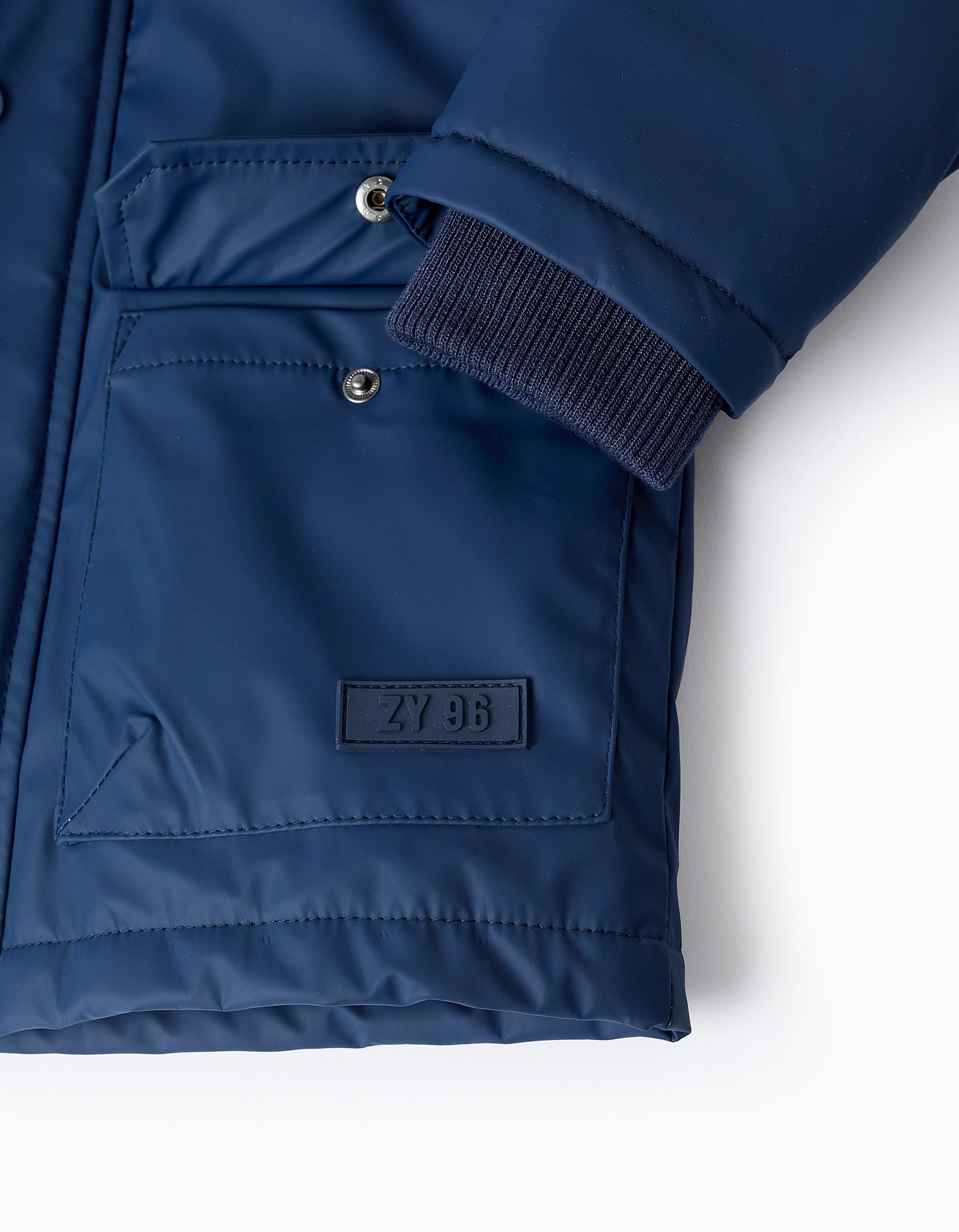 Parka Acolchada de Goma con Capucha para Niño, Azul Oscuro