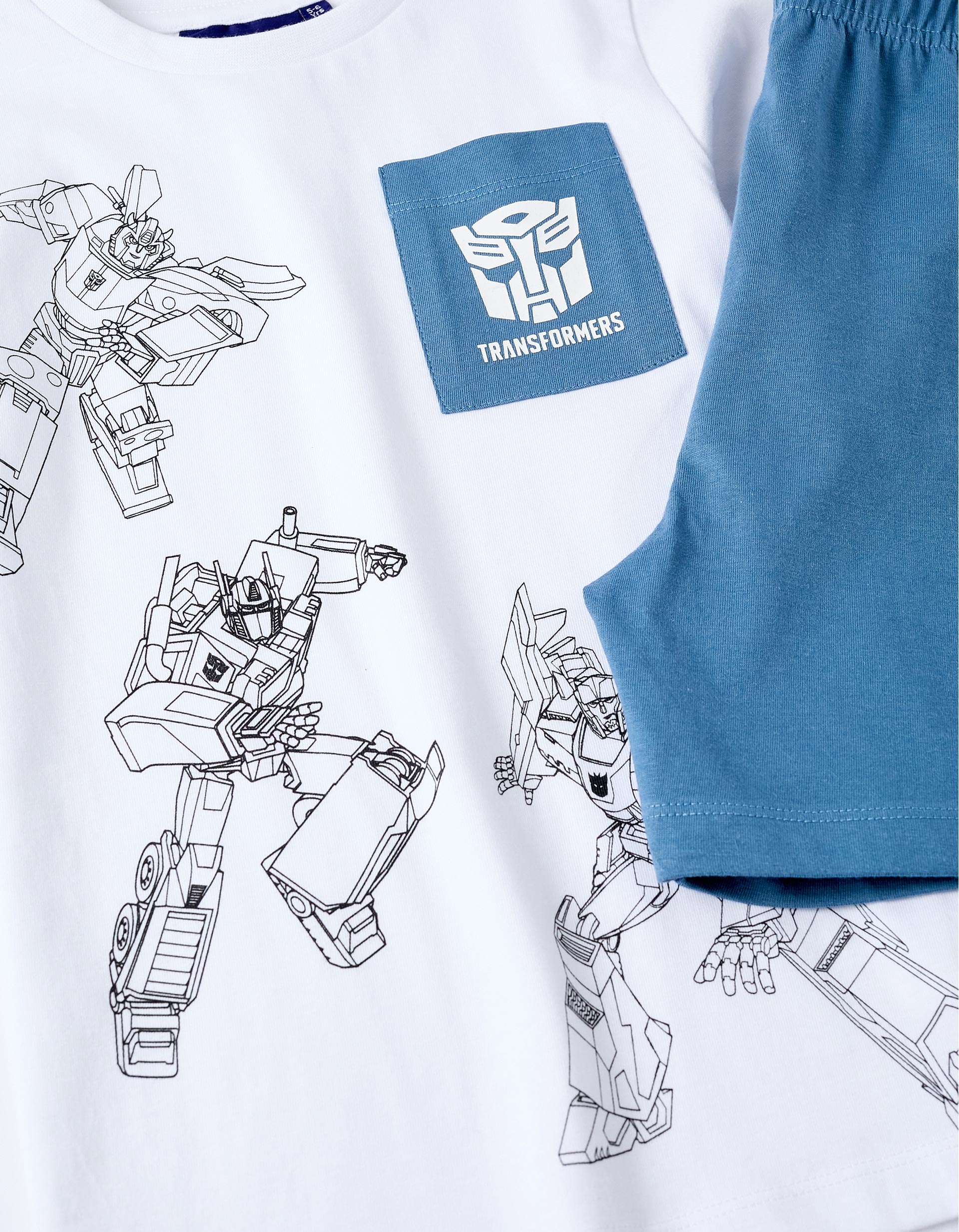 Pijama de Algodón para Niño 'Transformers', Blanco/Azul