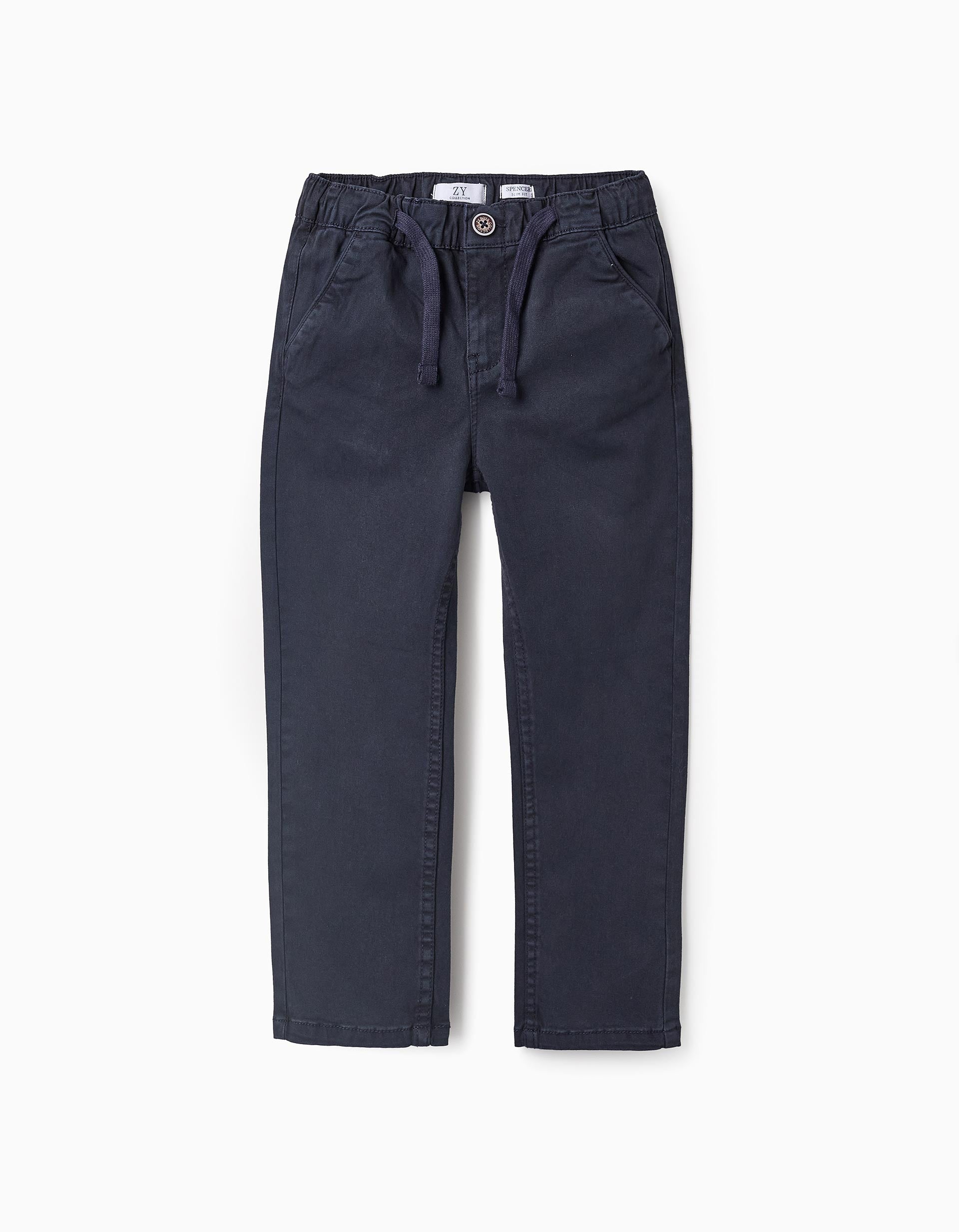 Pantalón de Sarga con Cordón para Niño, Azul Oscuro