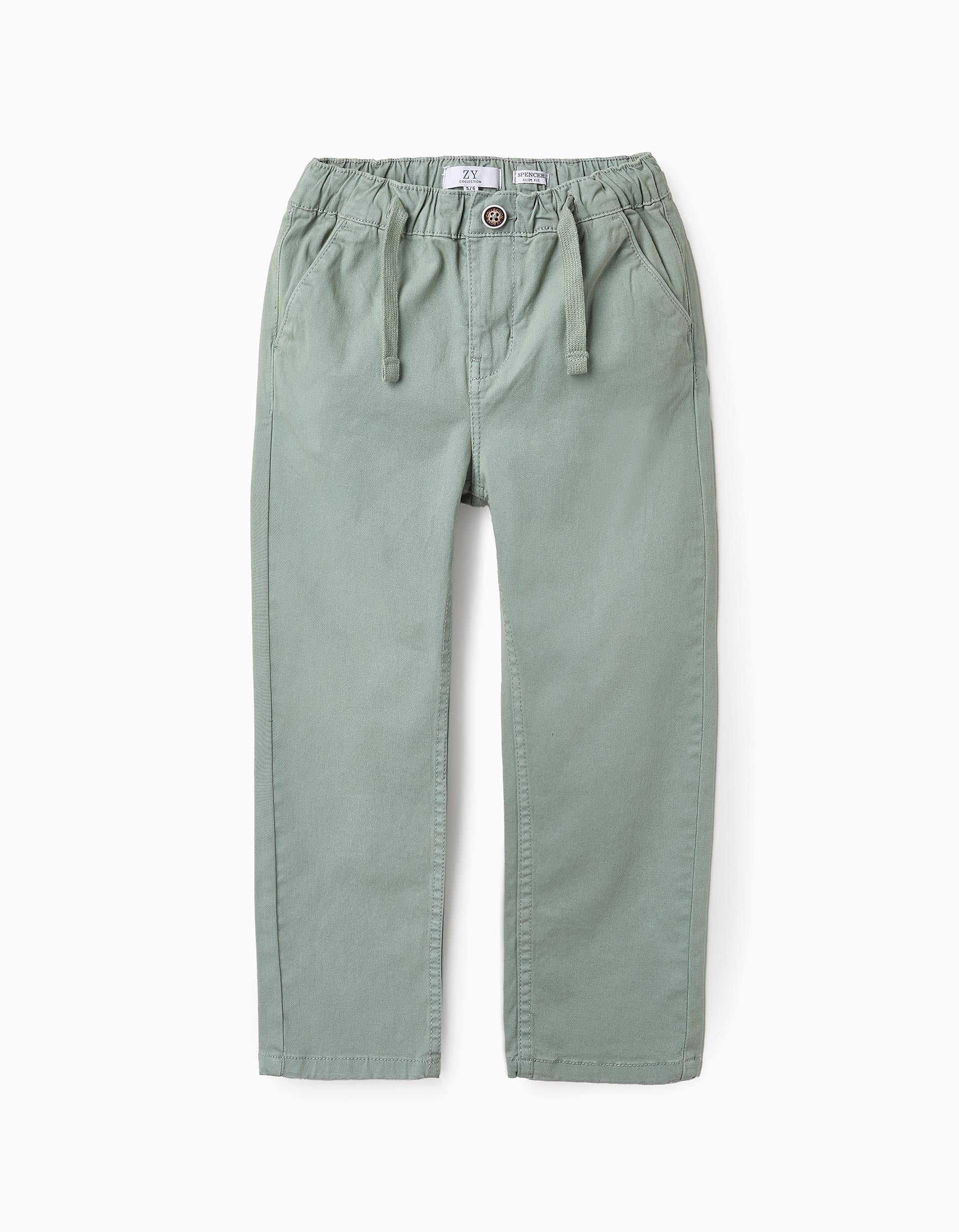 Twill Drawstring Trousers for Boys, Green