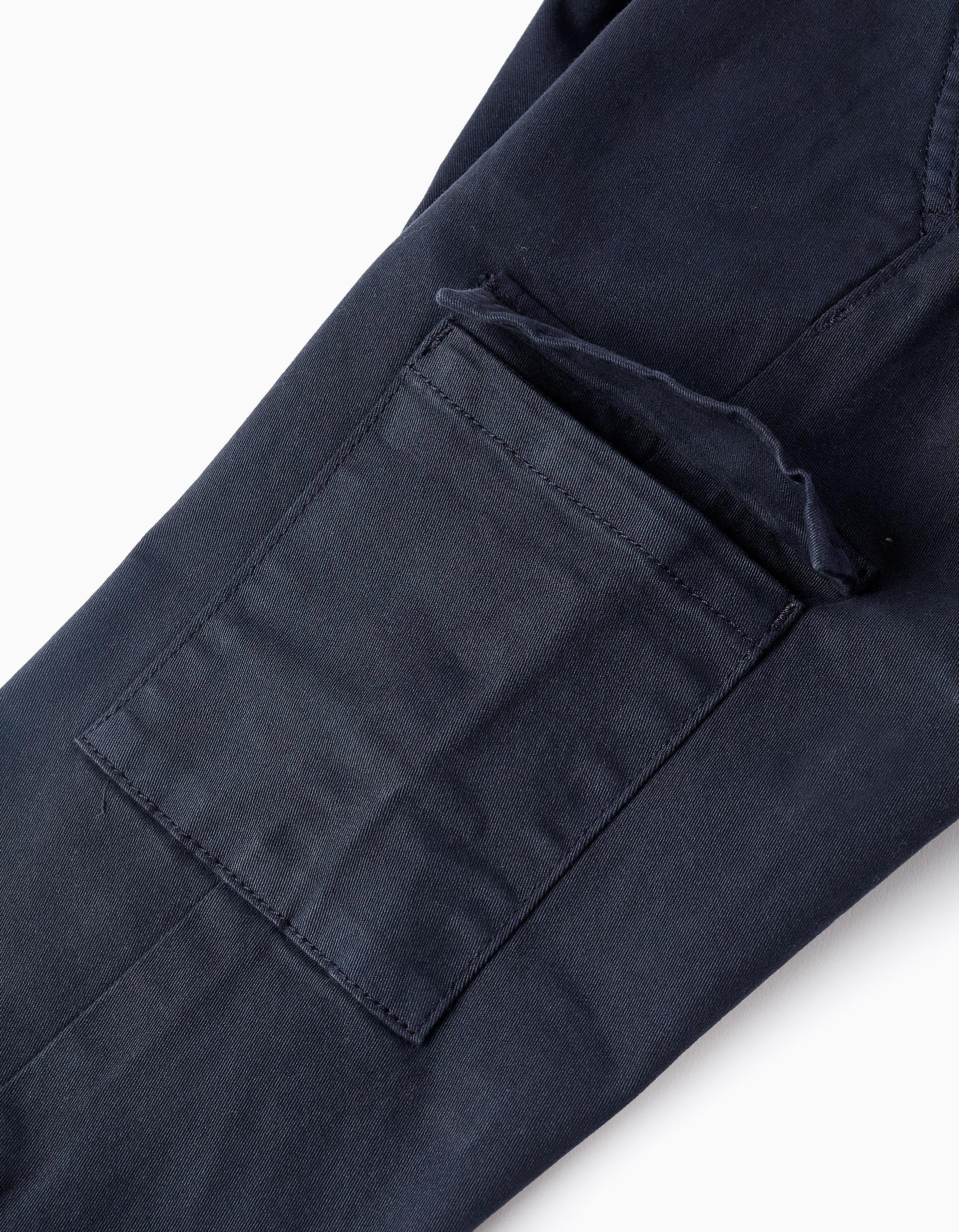 Pantalon en Sergé avec Poches Cargo pour Garçon 'Straight', Bleu foncé