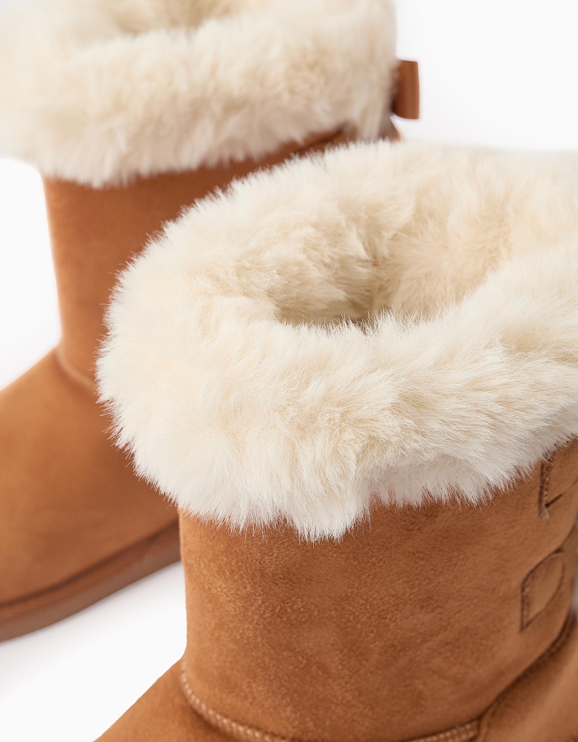 Botas de Antelina con Pelo y Lazos para Niña, Camel