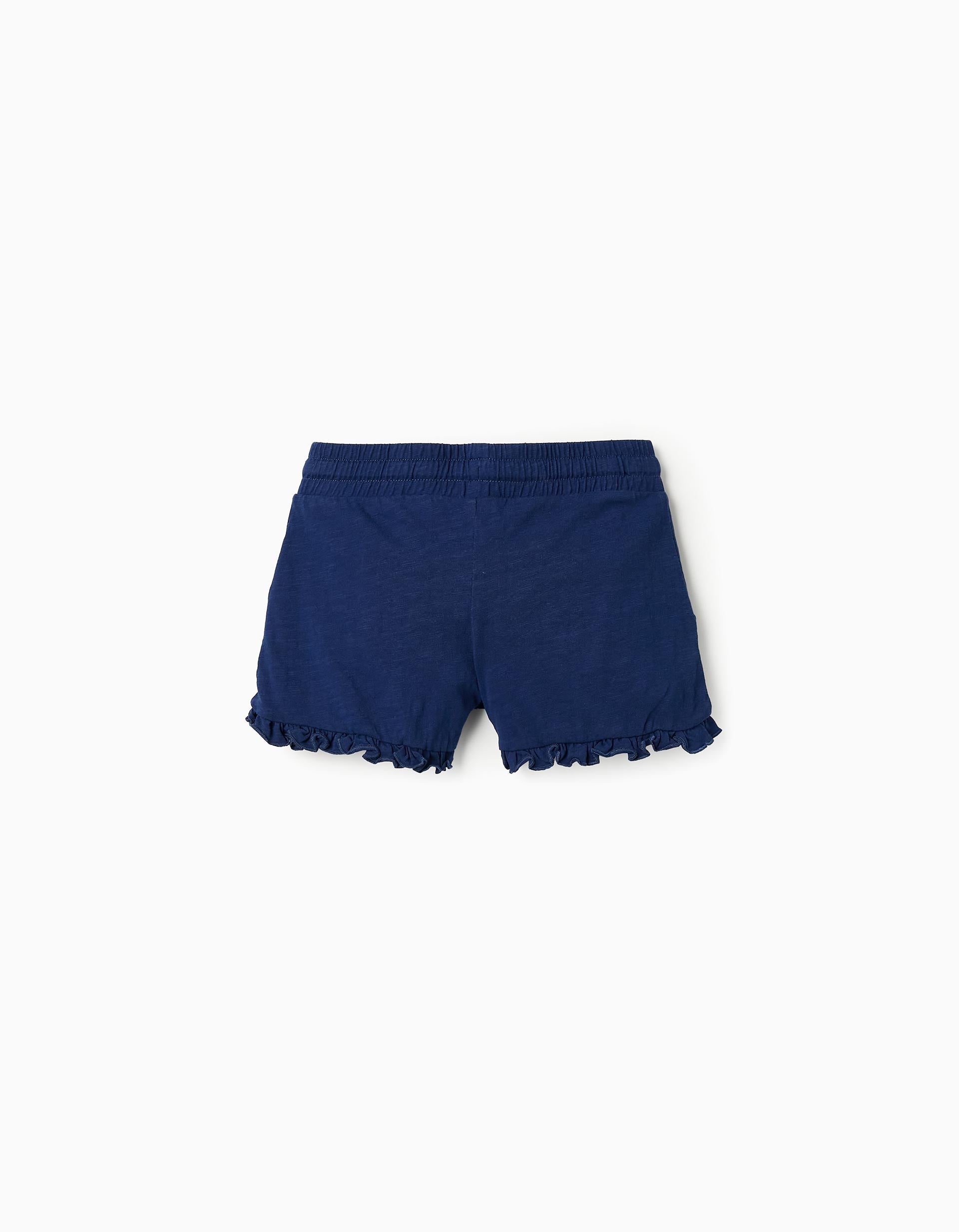 Short en Coton à Volants pour Fille, Bleu Foncé