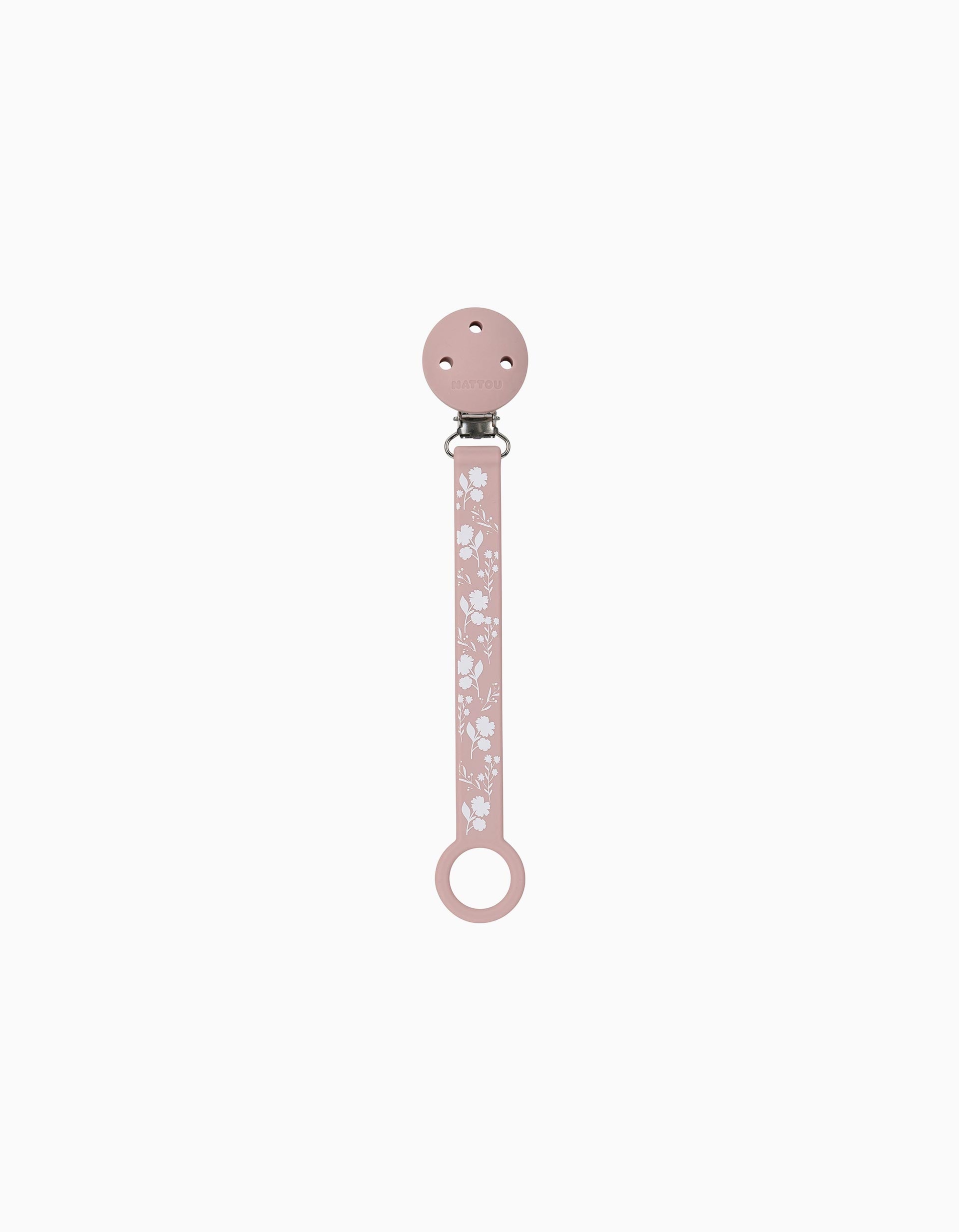 Flowers Nattou Silicone Pacifier Holder, Pink