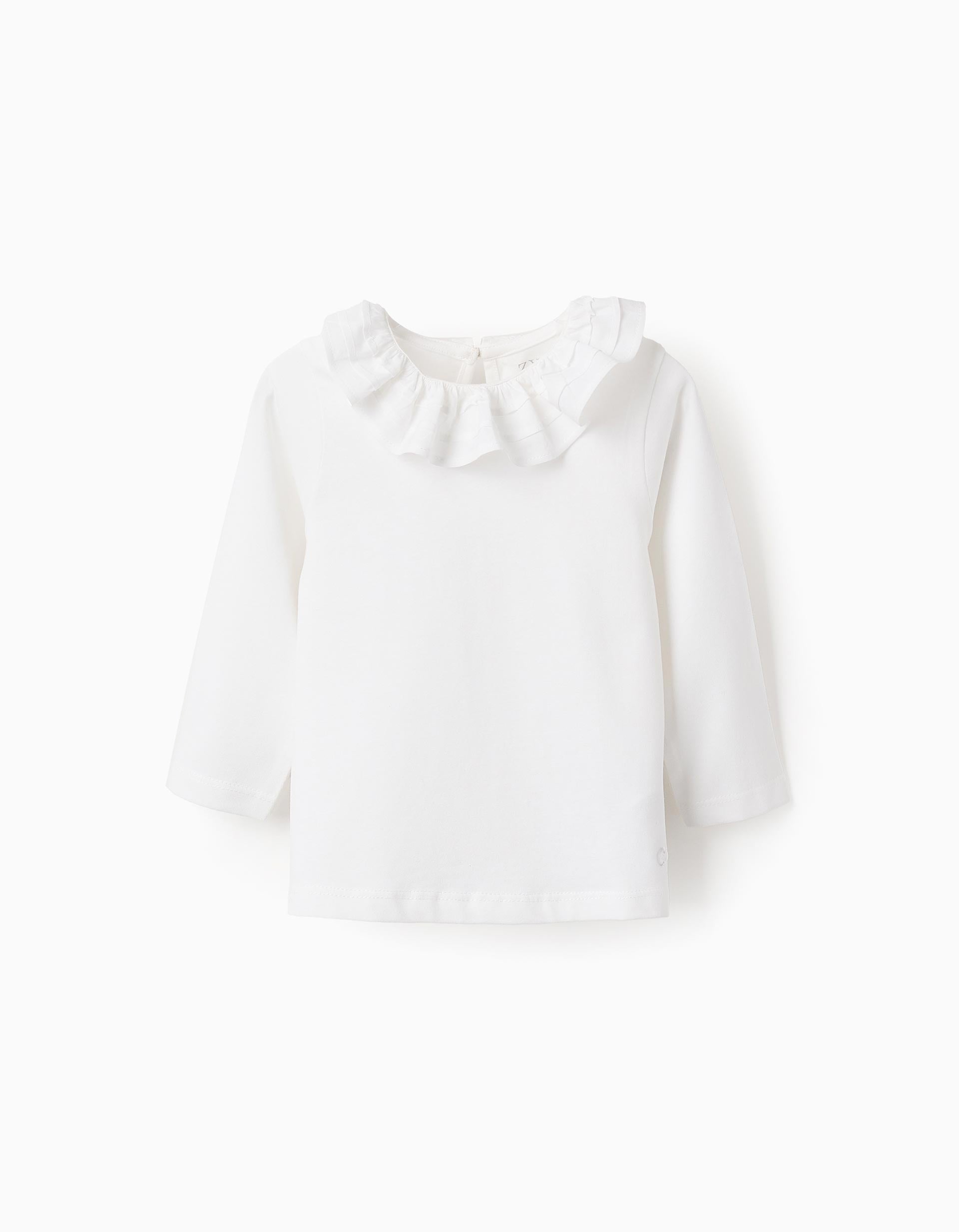 Camiseta Lisa con Volantes para Bebé Niña, Blanco