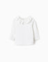 T-Shirt de Manga Comprida com Gola de Folhos para Bebé Menina, Branco