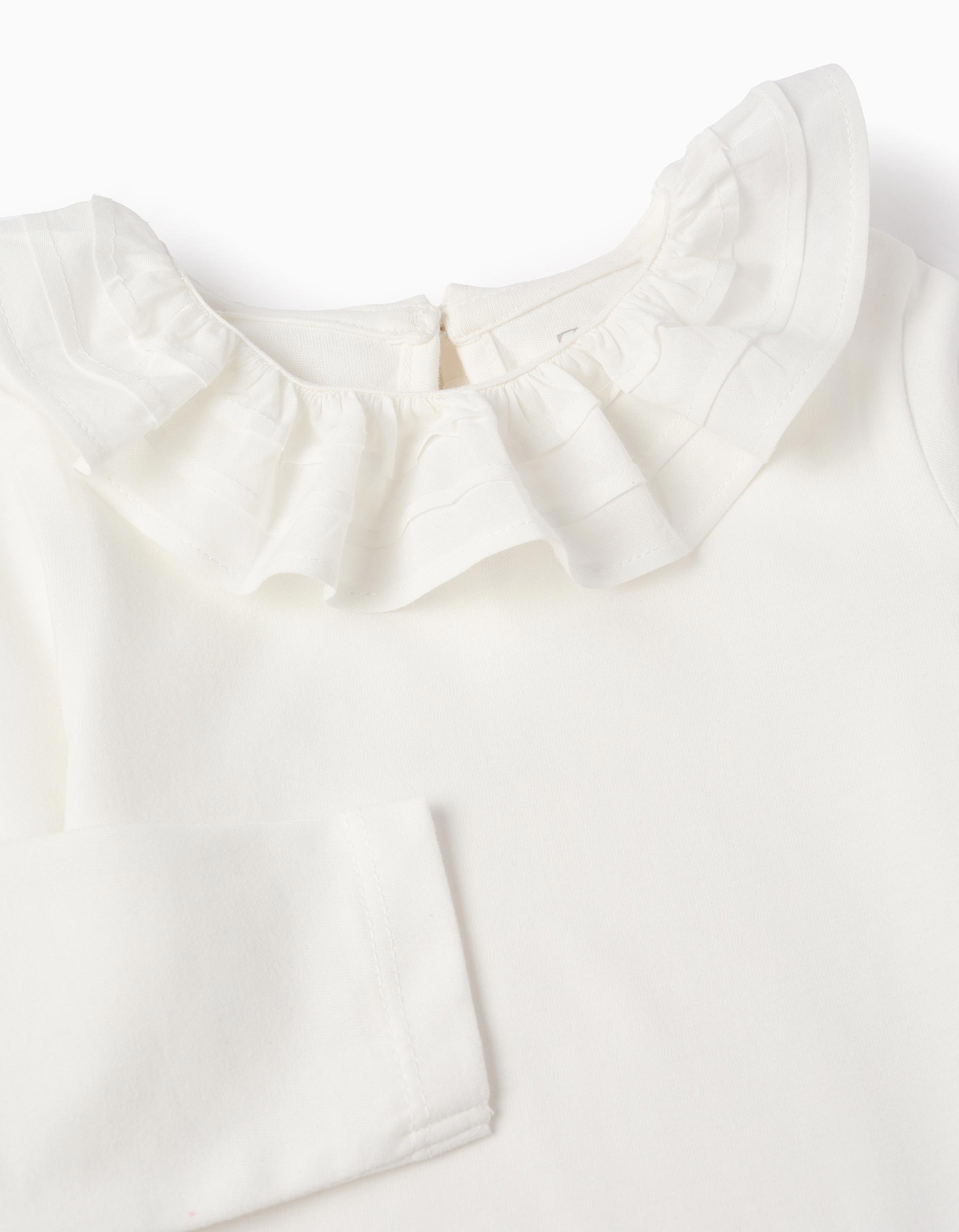 Camiseta Lisa con Volantes para Bebé Niña, Blanco