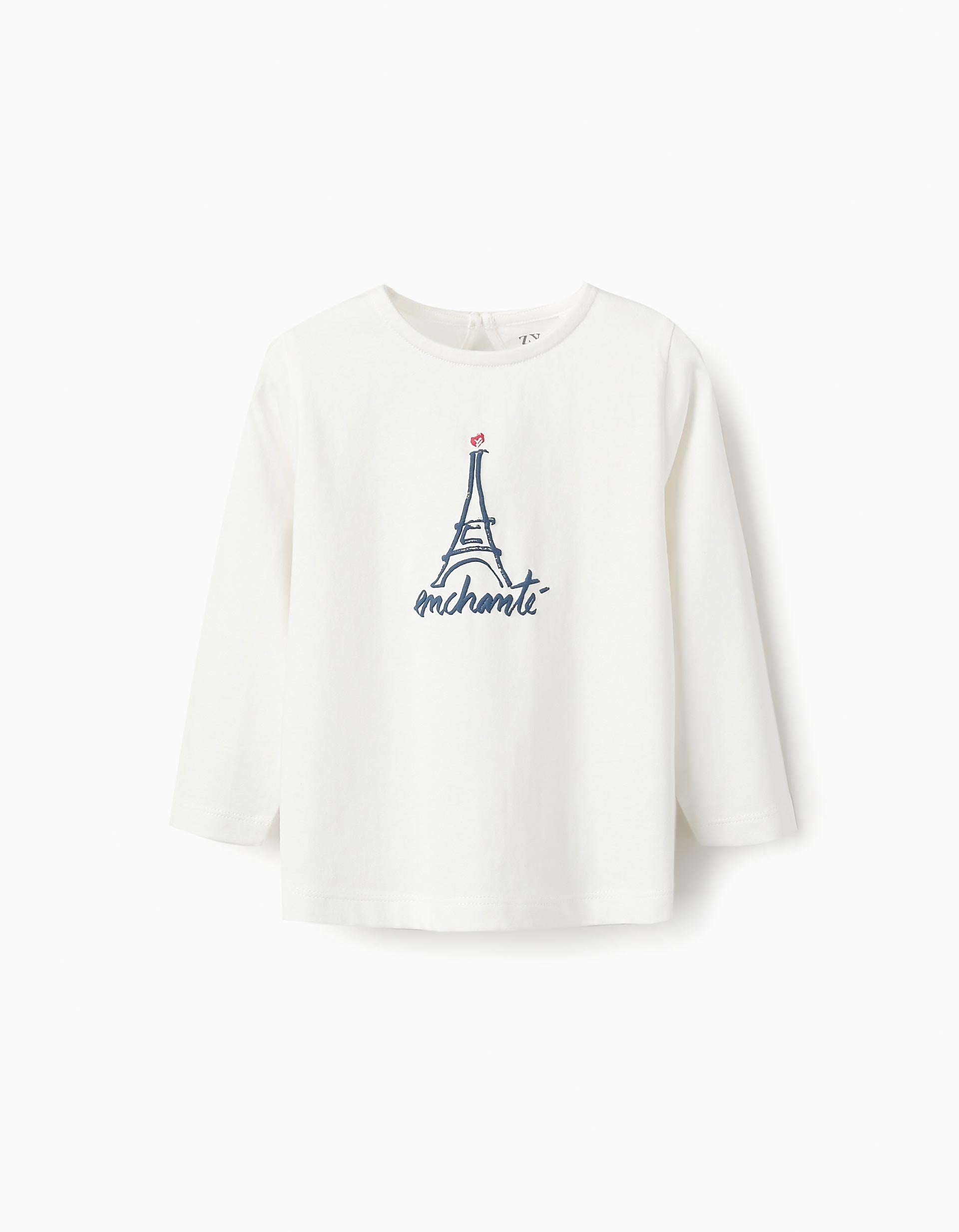 T-shirt de Manga Comprida para Bebé Menina 'Torre Eiffel', Branco