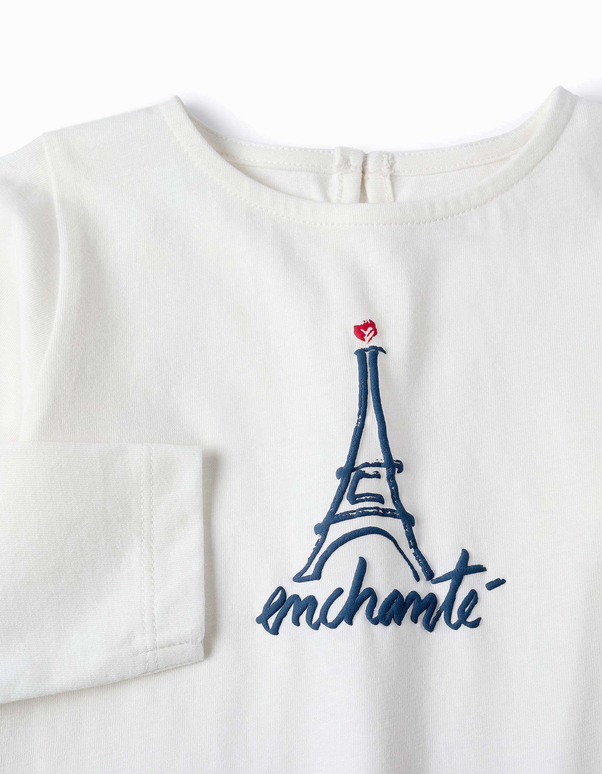 T-shirt de Manga Comprida para Bebé Menina 'Torre Eiffel', Branco