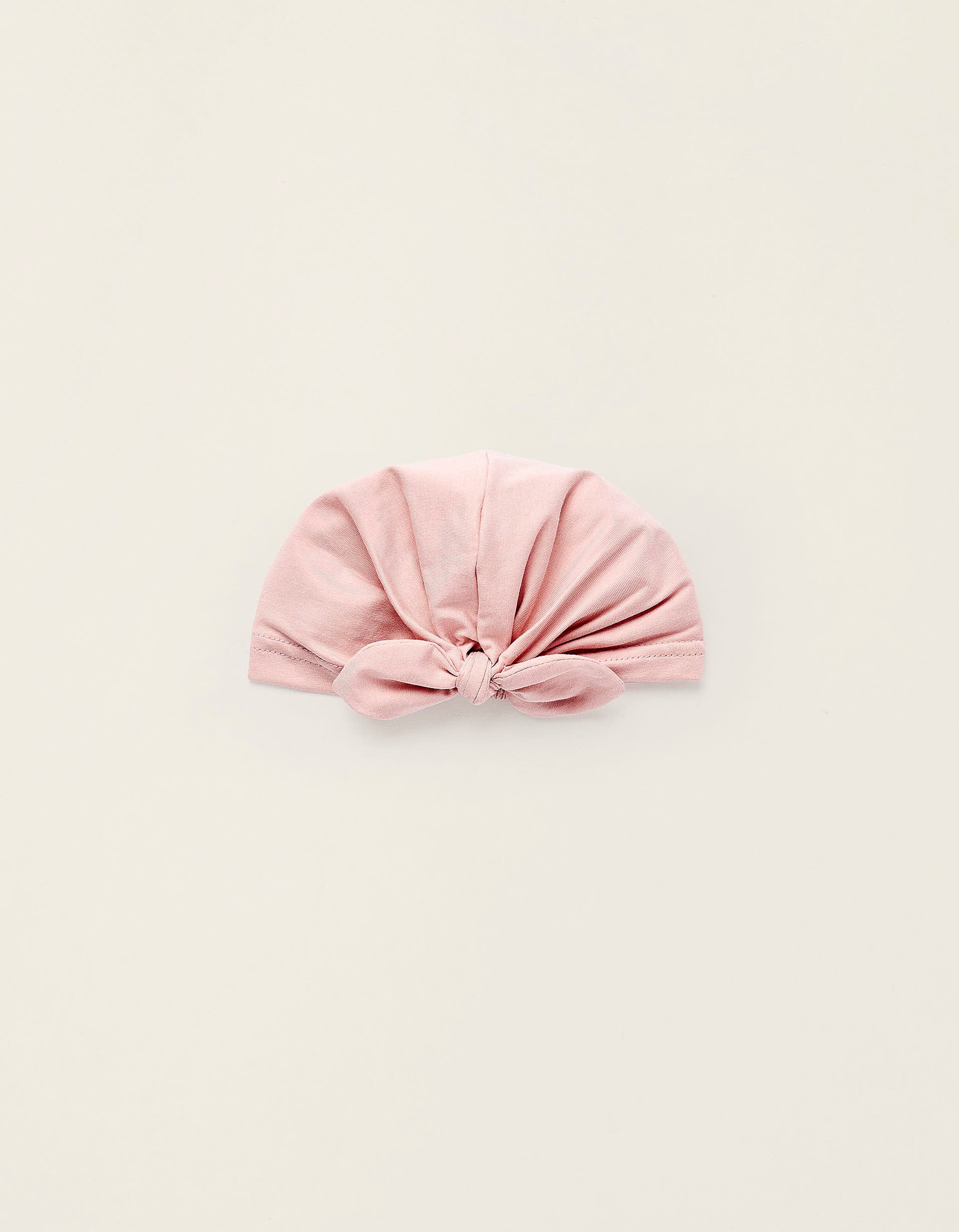 Bonnet Turban en Coton avec Noeud pour Nouveau-née, Rose