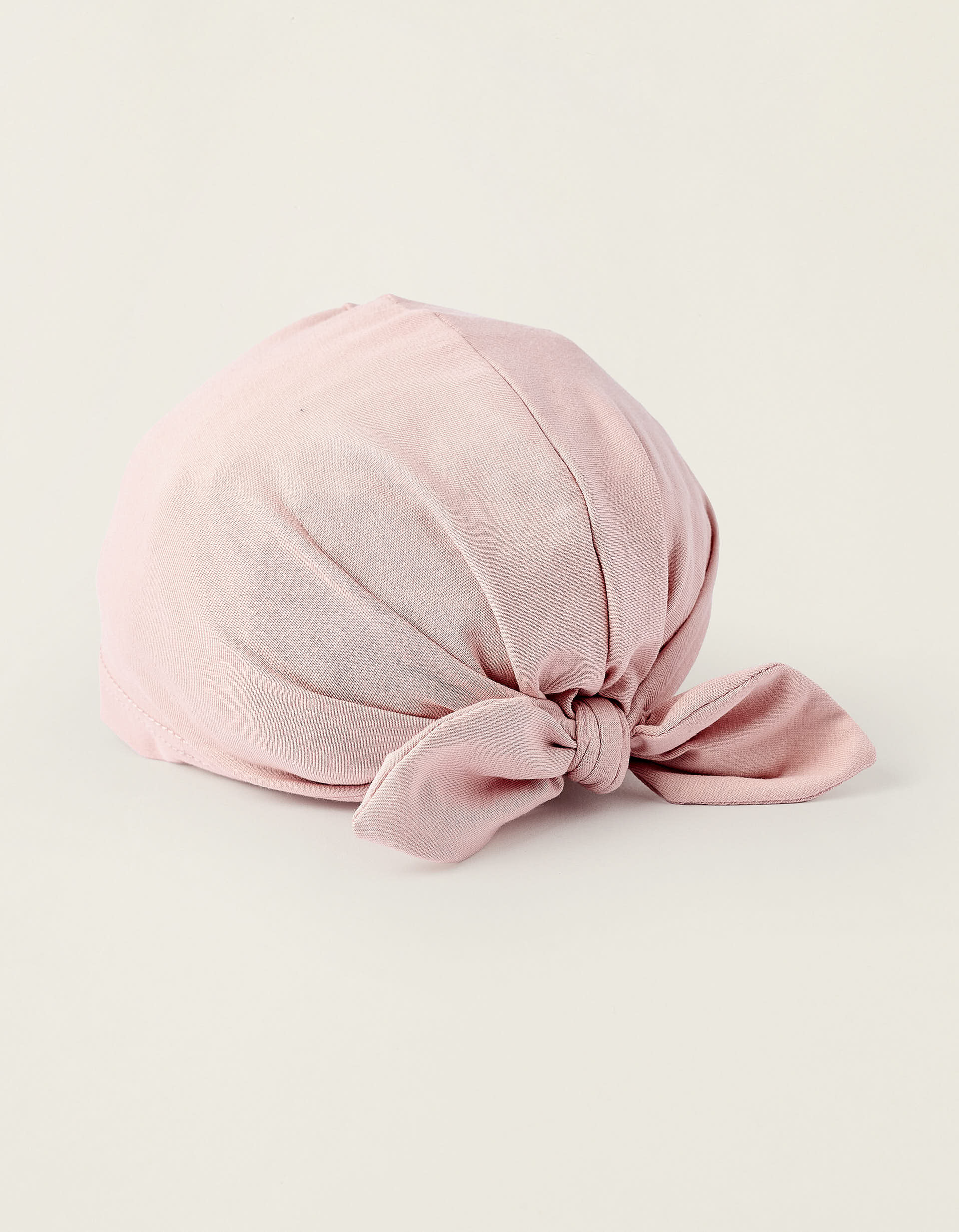 Cotton Turban Beanie with Bow for Newborn Girls, Pink