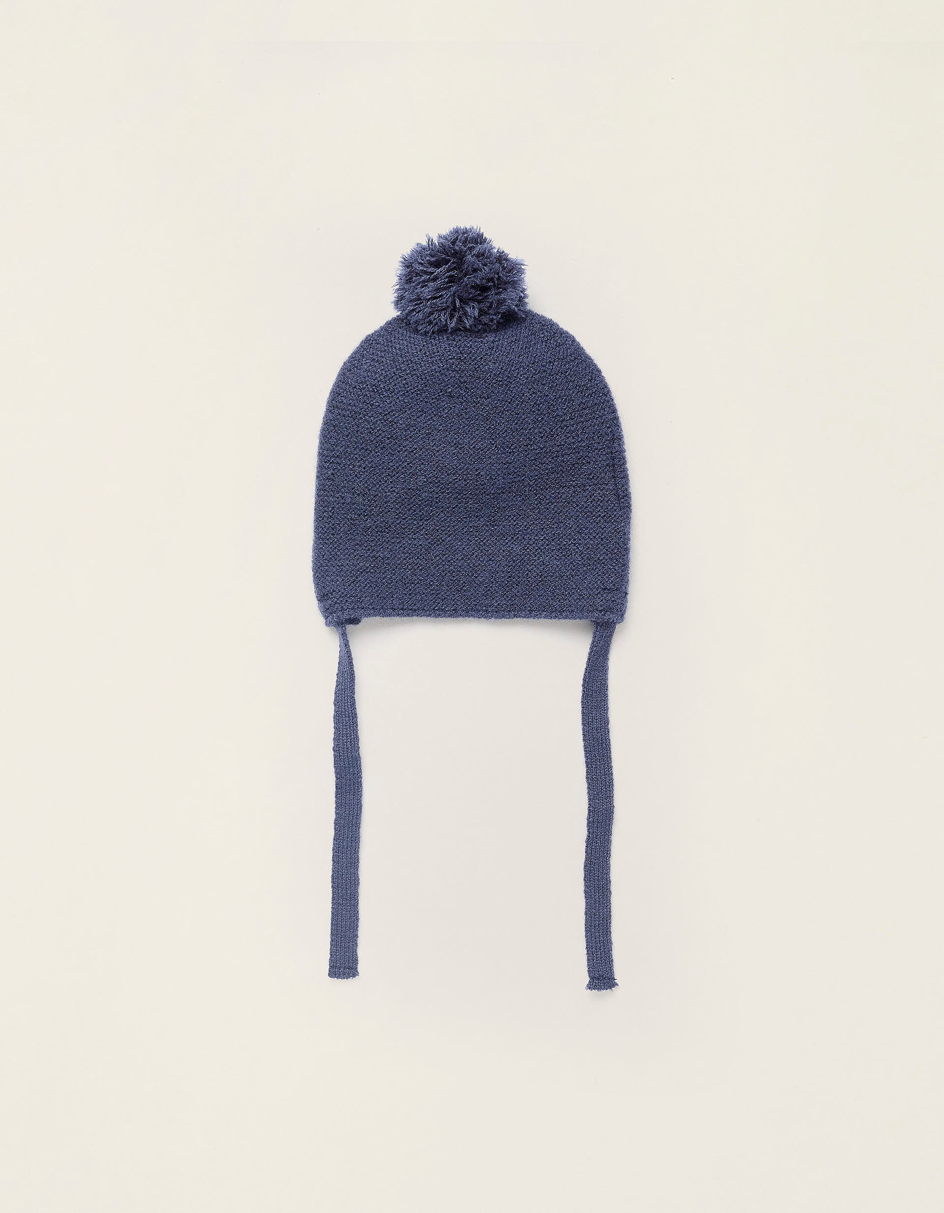 Gorro com Pompom e Tiras Laterais para Recém-Nascido, Azul Escuro