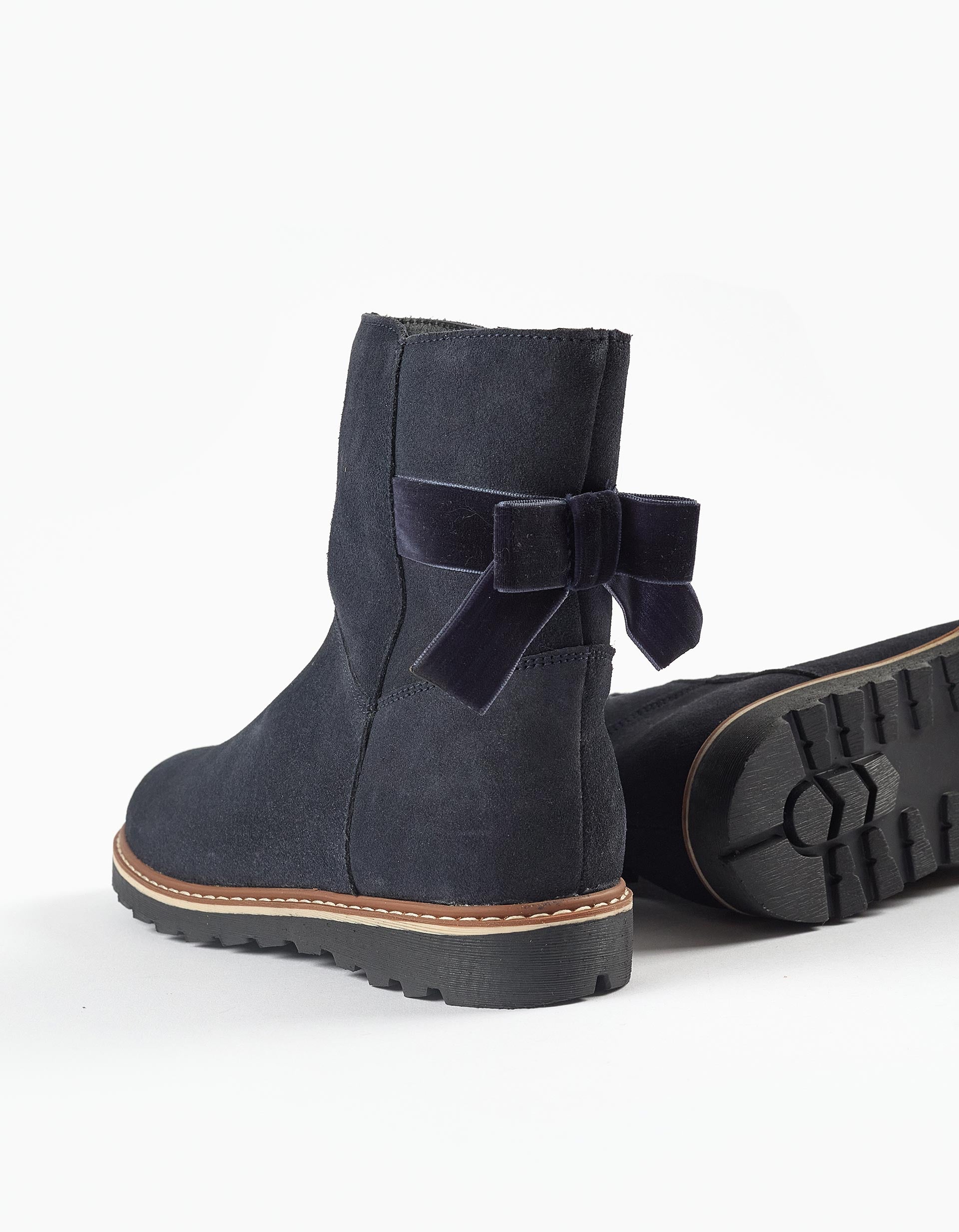 Botas de Ante con Lazos para Niña, Azul Oscuro