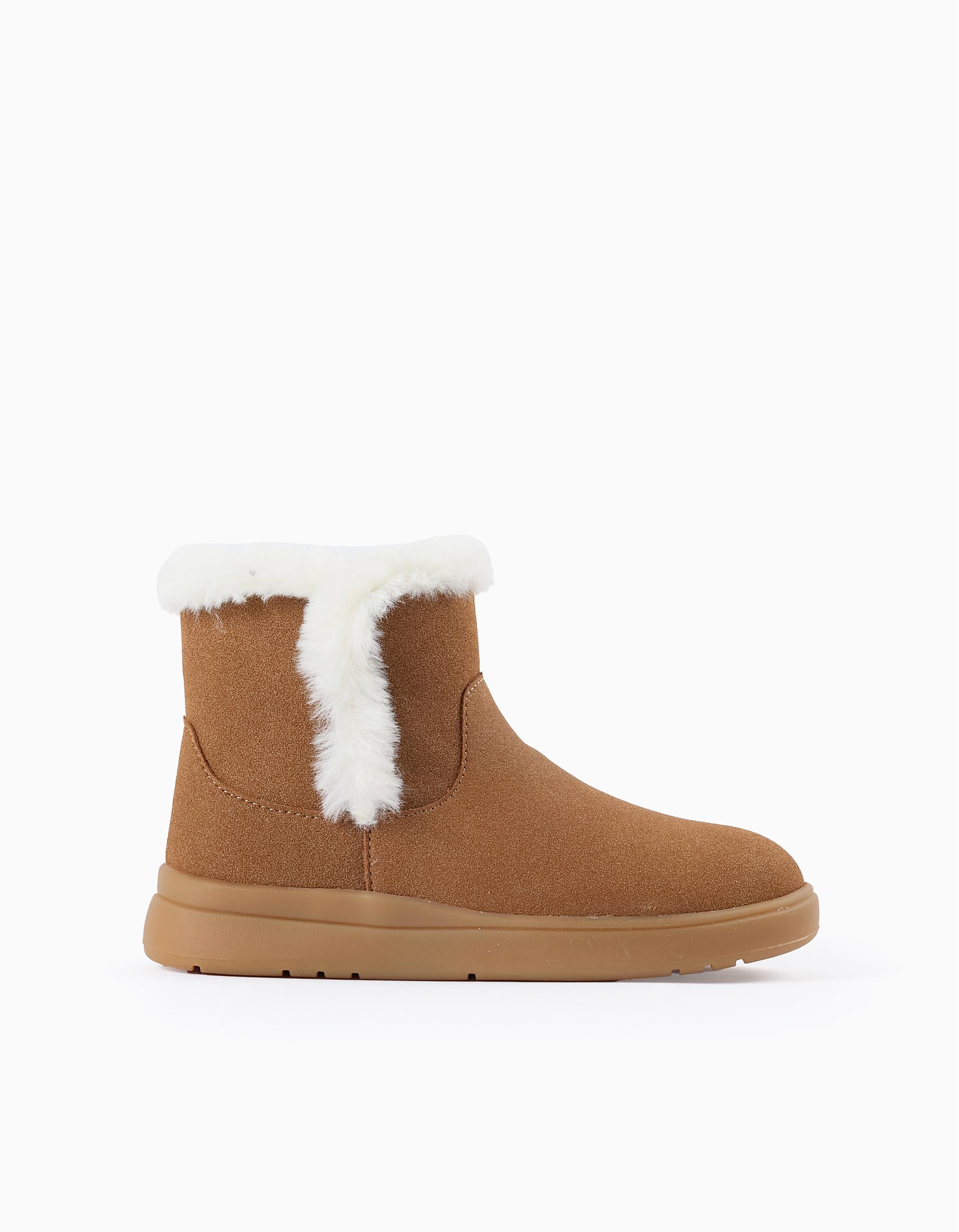 Botas de Antelina con Pelo para Niña, Camel/Blanco