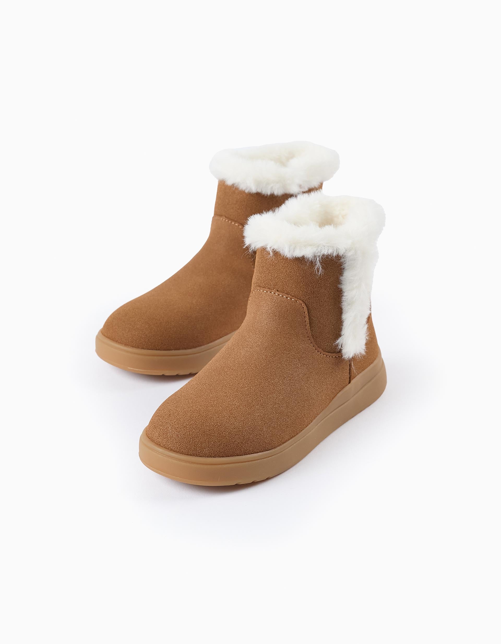 Bottes en Daim avec Fourrure pour Fille, Camel/Blanc