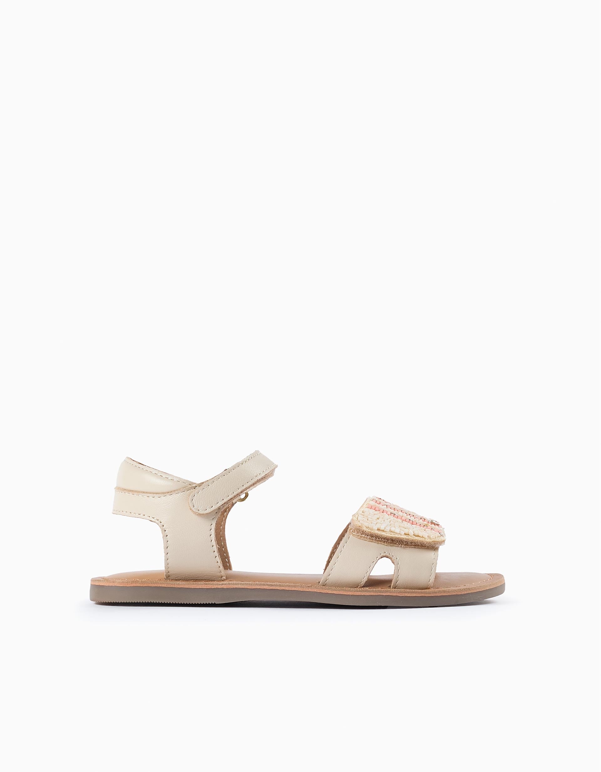 Sandalias de Piel y Abalorios para Niña, Beige/Coral