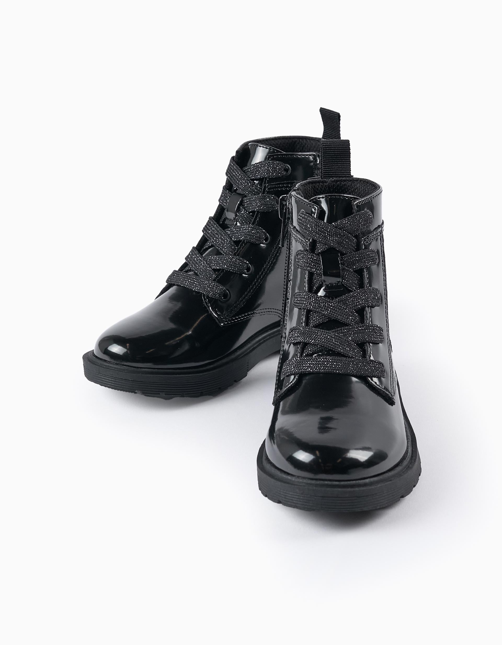 Botas de Verniz com Fecho de Correr para Menina, Preto