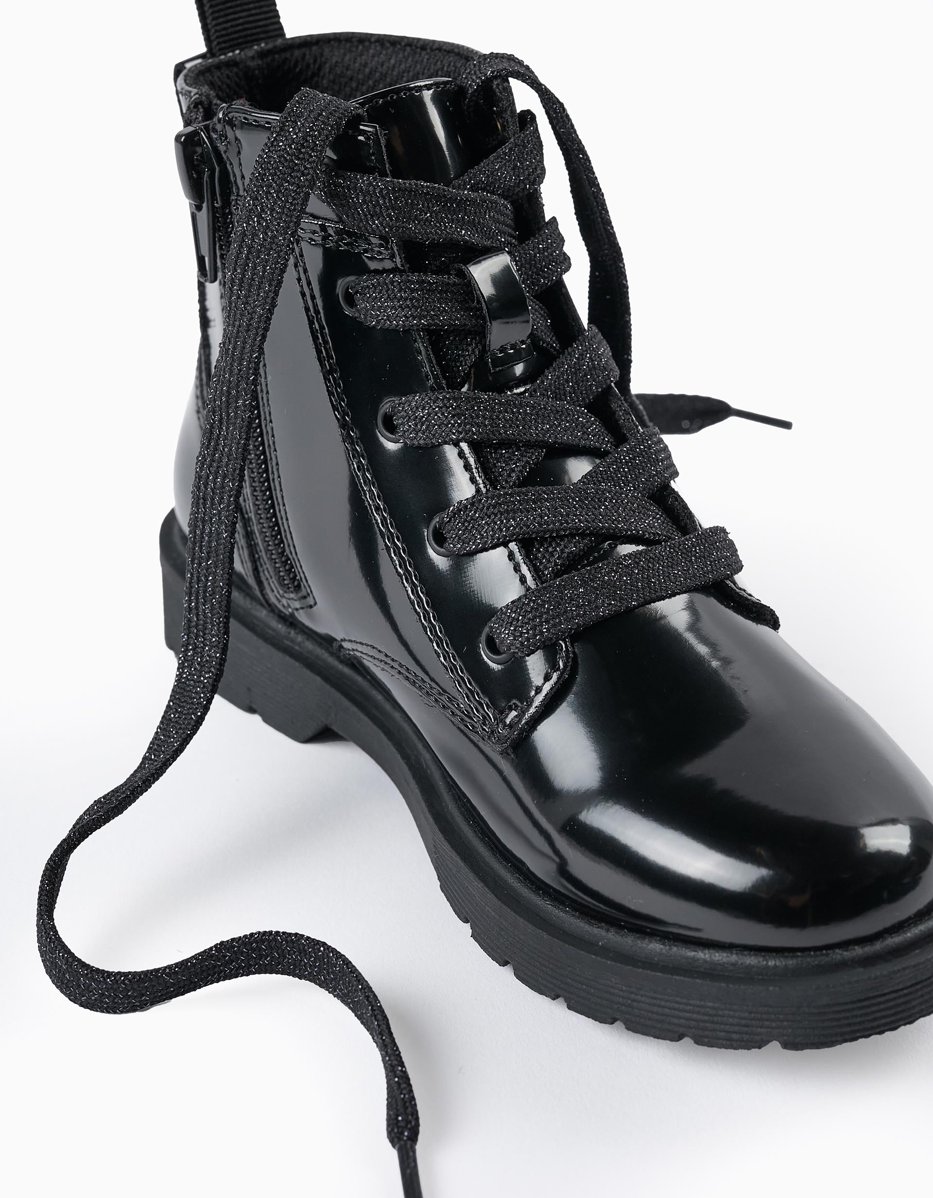 Patent Boots with Zip Closure for Girls, Black