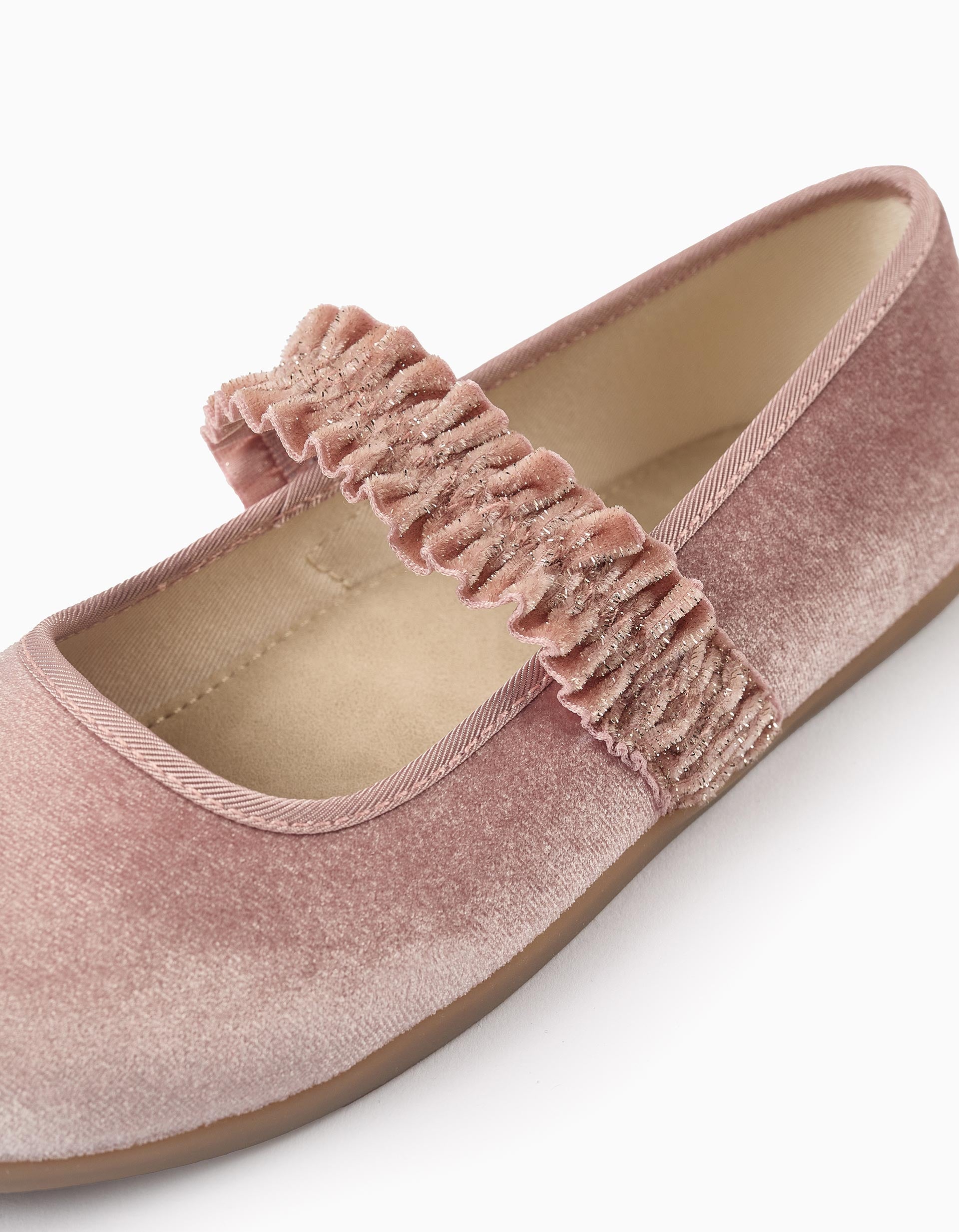 Velours Ballerina Flats with Ruffles and Lurex for Girls, Pink