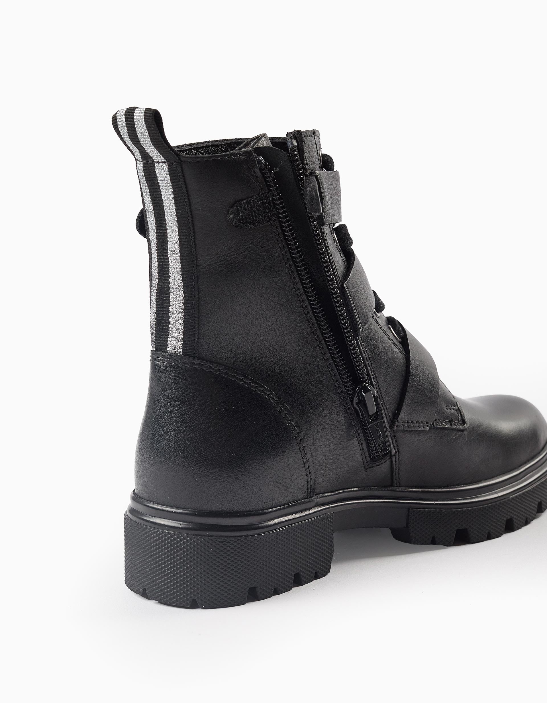 Bottes Biker en Cuir avec Boucles pour Fille, Noir