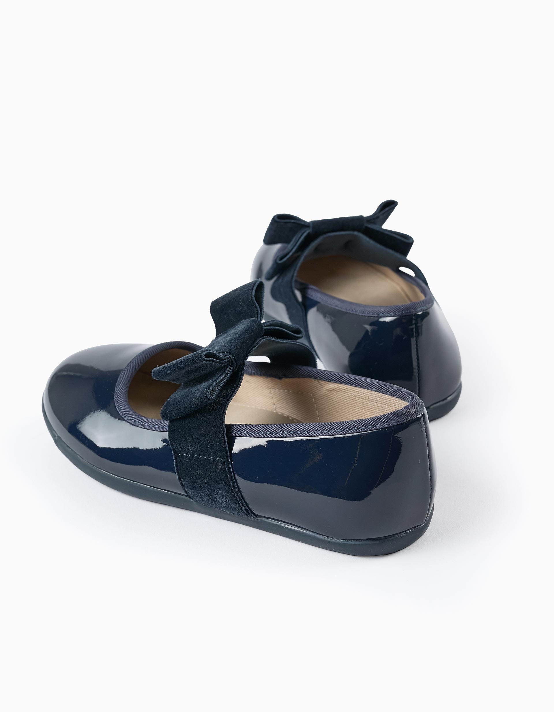 Ballerines en Vernis avec Nœud en Velours pour Fille, Bleu Foncé