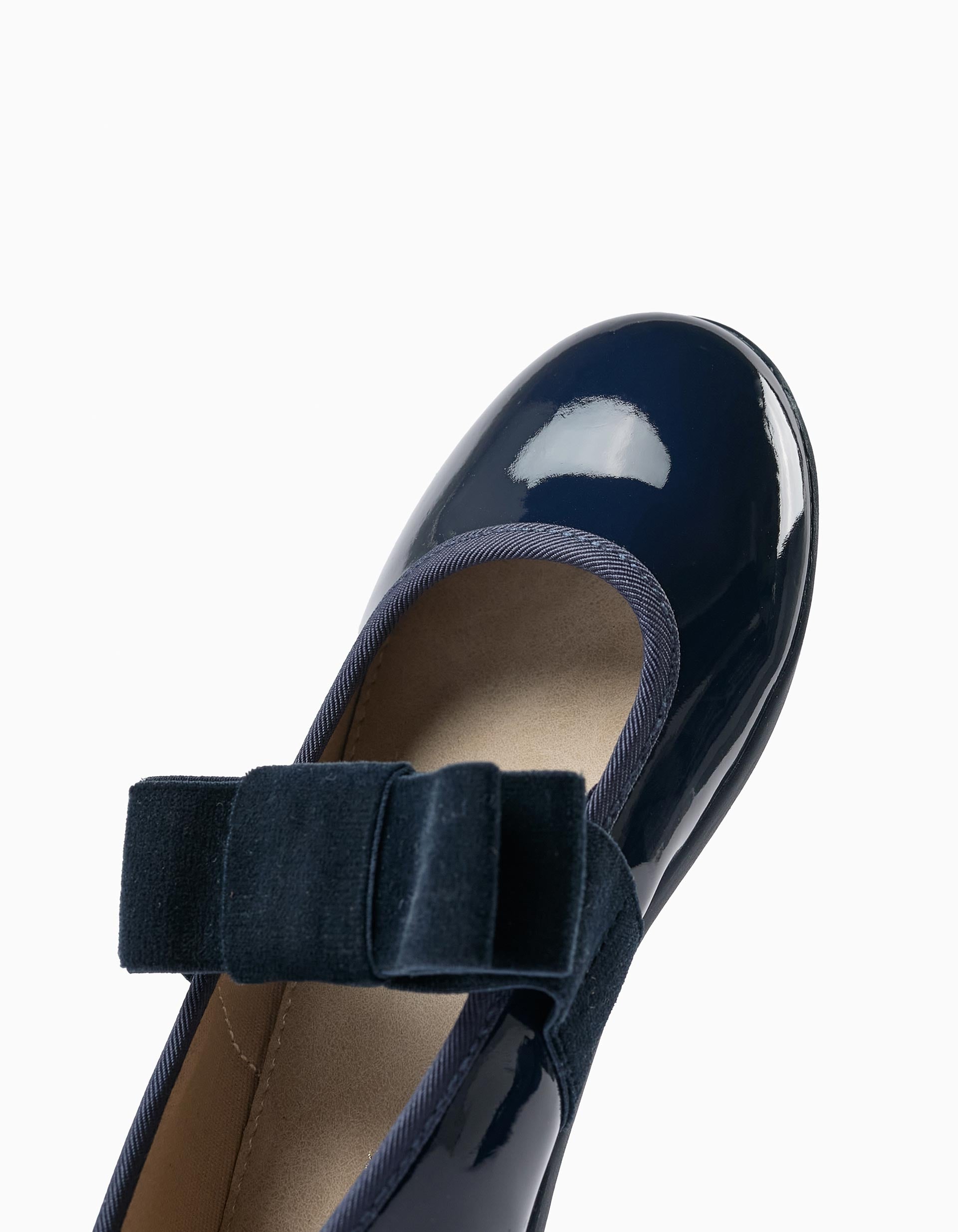 Patent Ballerina Flats with Velvety Bow for Girls, Dark Blue