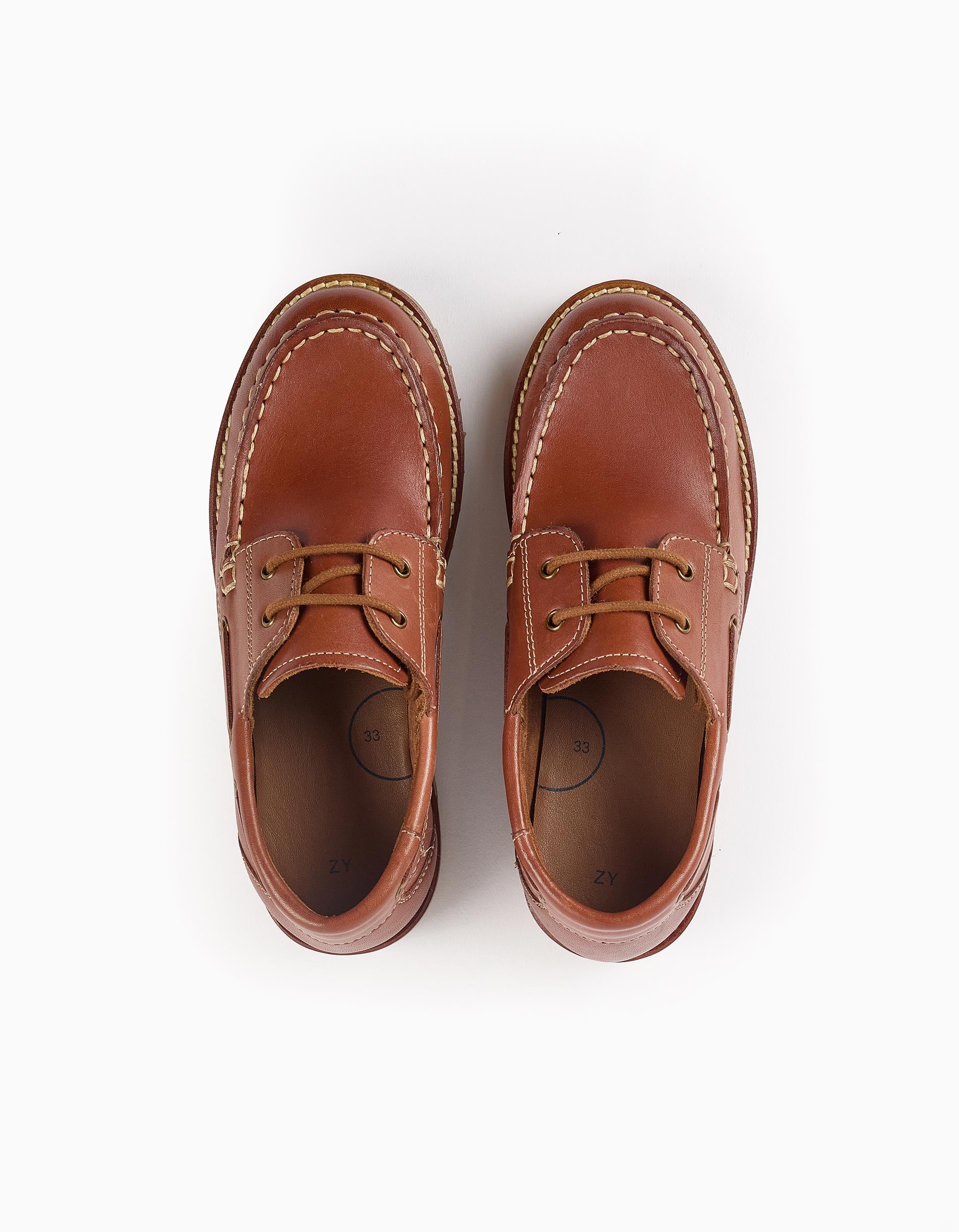 Leather Deck Shoes for Boys, Camel