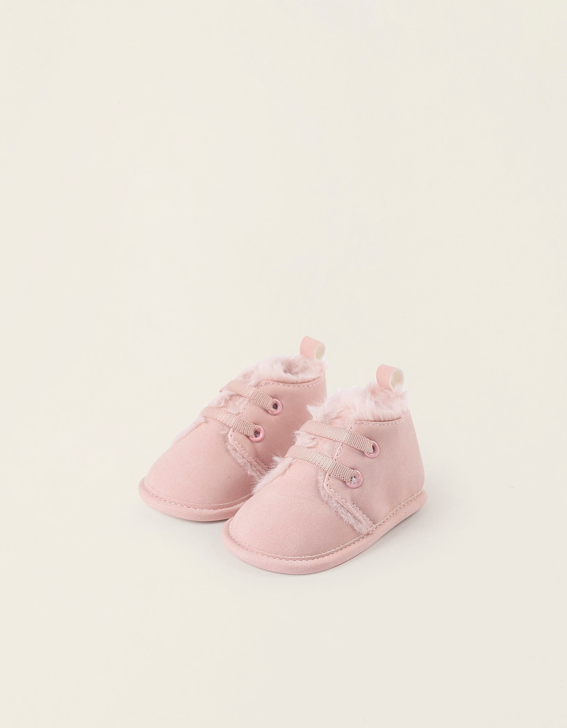 Suedette Boots with Faux Fur Lining for Newborn Girls, Pink