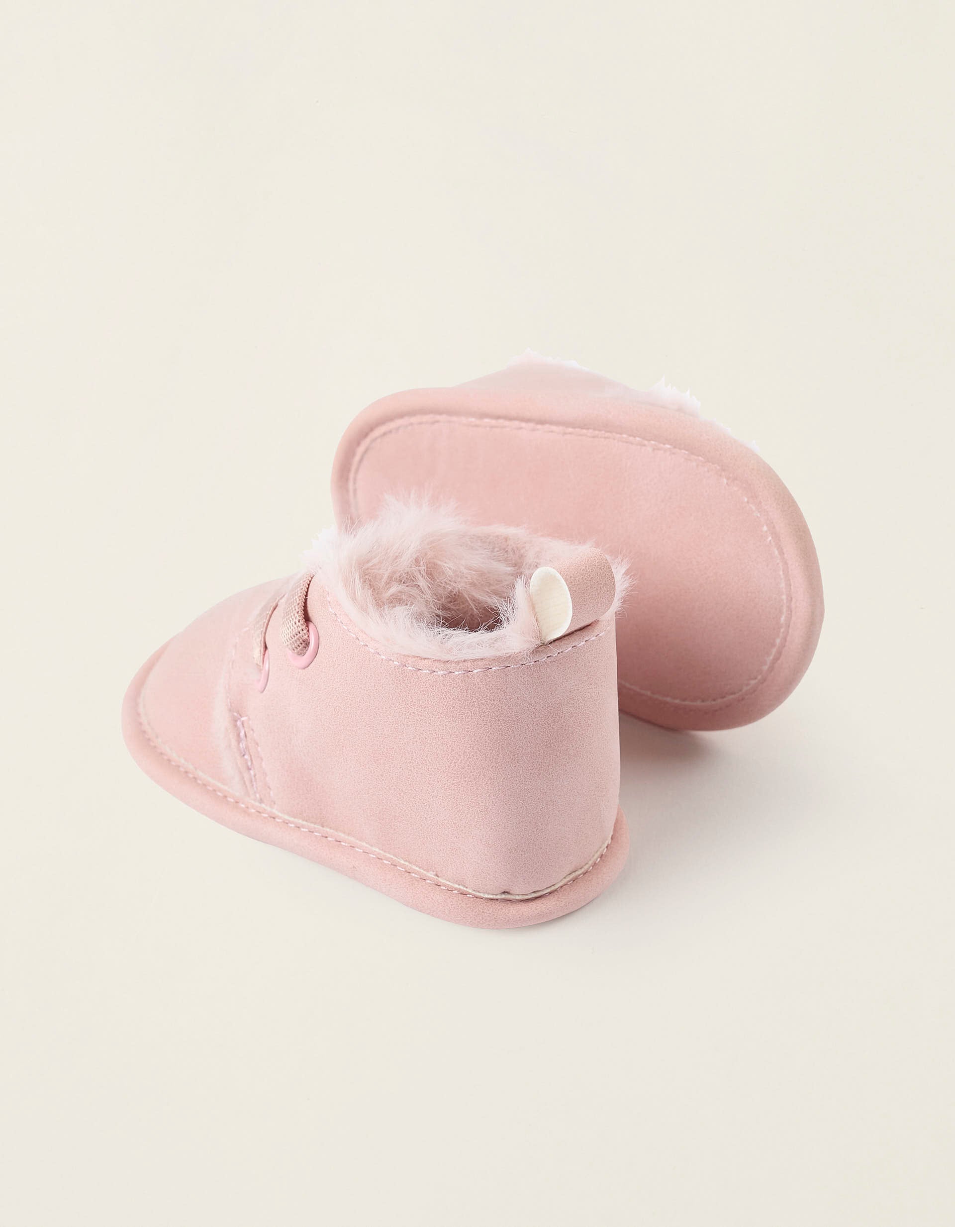 Suedette Boots with Faux Fur Lining for Newborn Girls, Pink