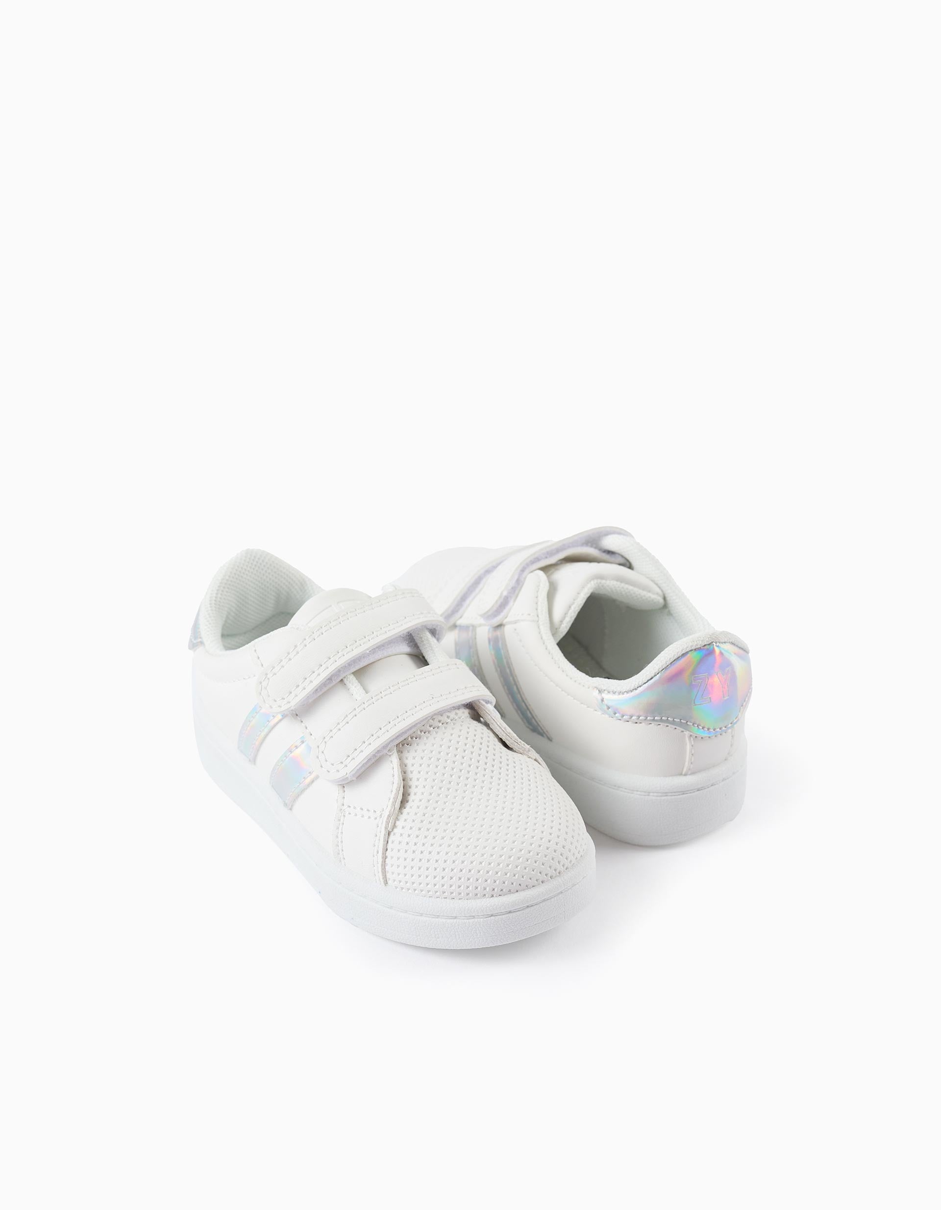 Trainers with Stripes for Baby Girls, White/Iridescent