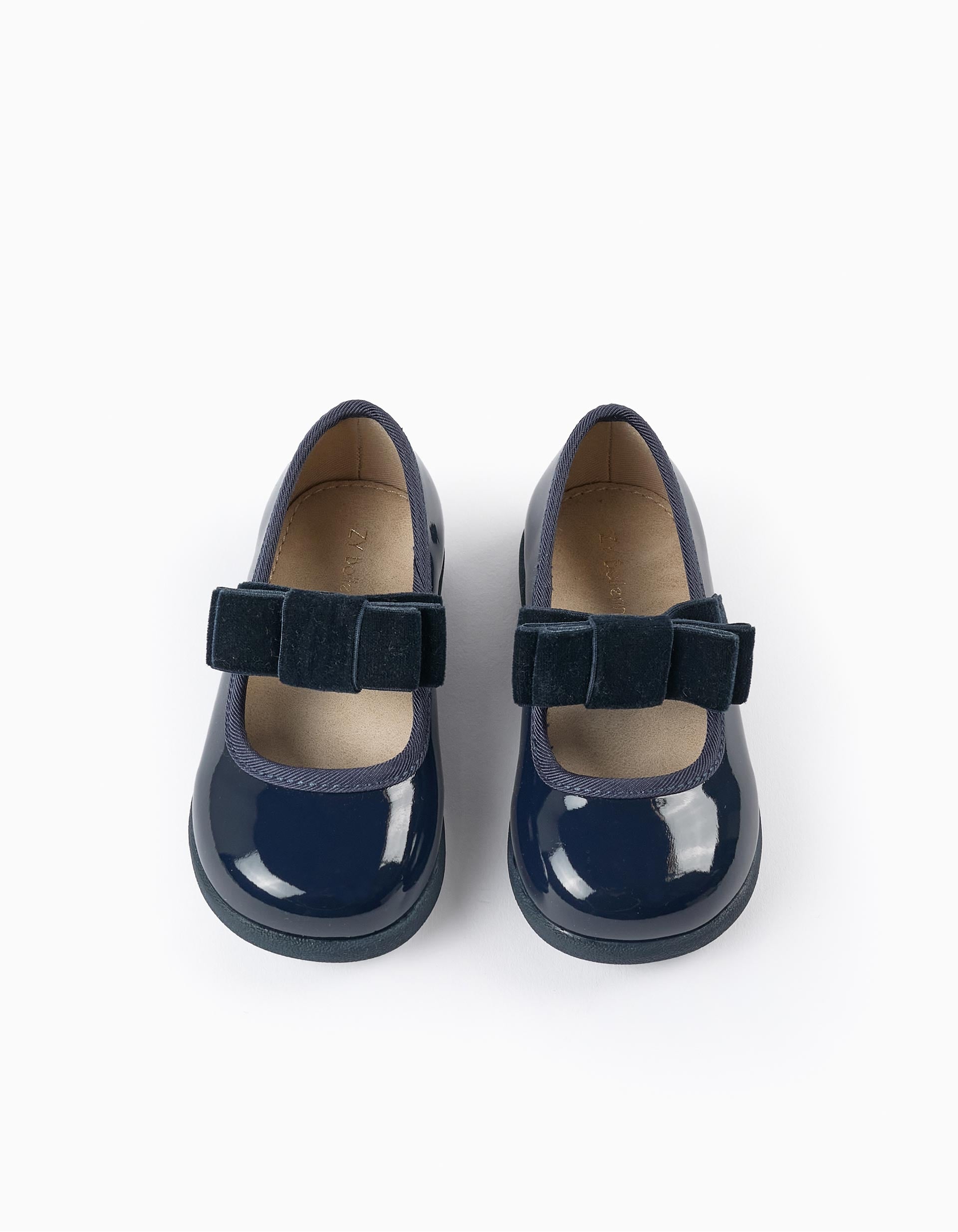 Ballerines en Vernis avec Nœud en Velours pour Bébé Fille, Bleu Foncé