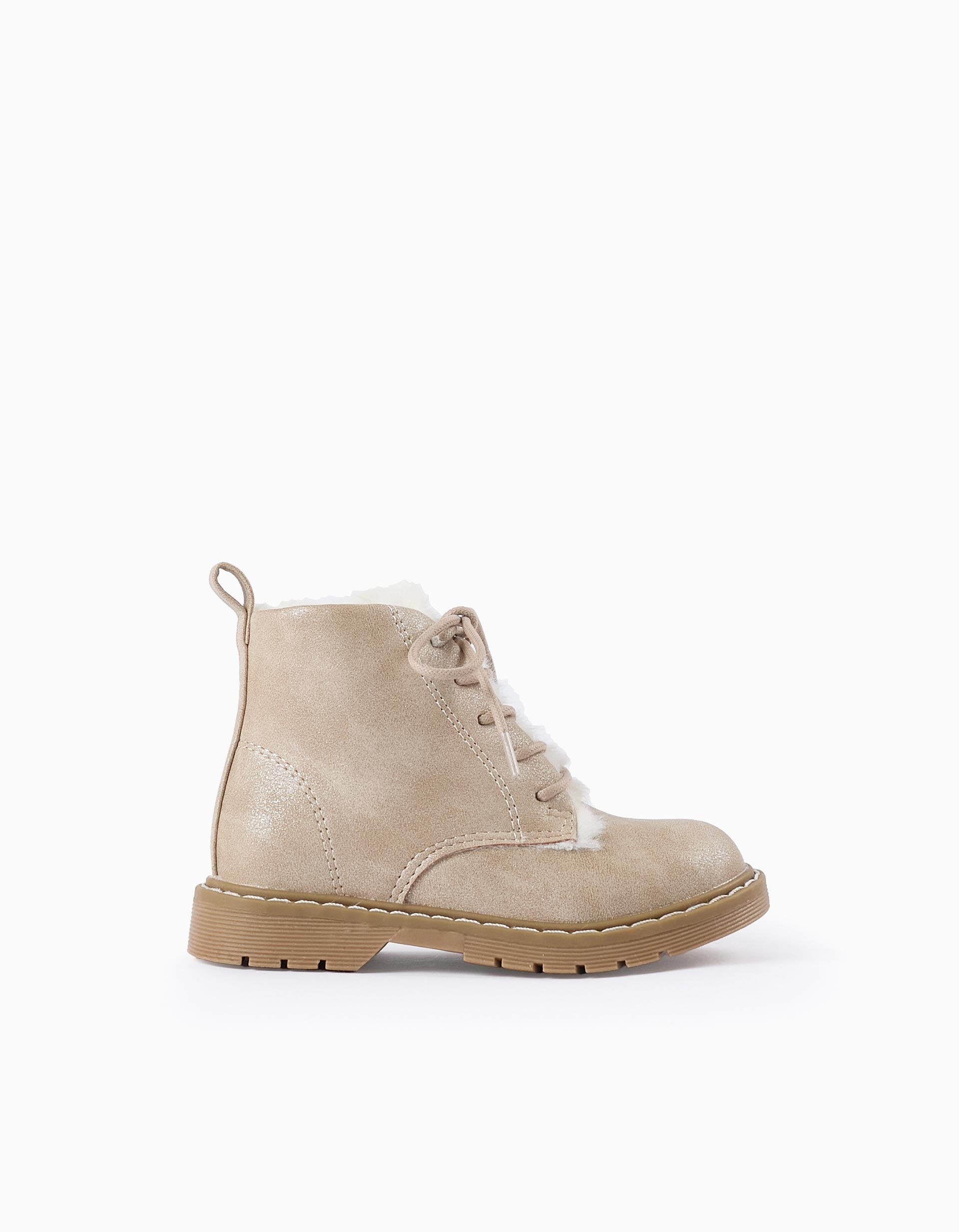 Botas Brilhantes com Pelo para Bebé Menina, Bege/Branco