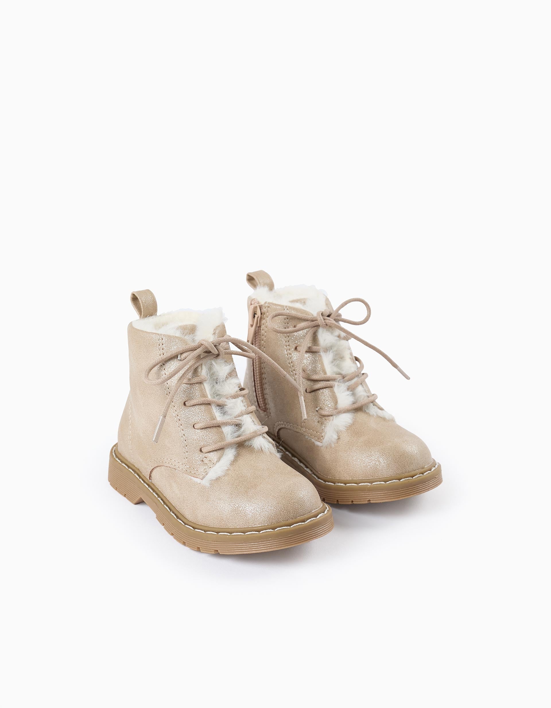 Bottes Brillantes avec Fourrure pour Bébé Fille, Beige/Blanc