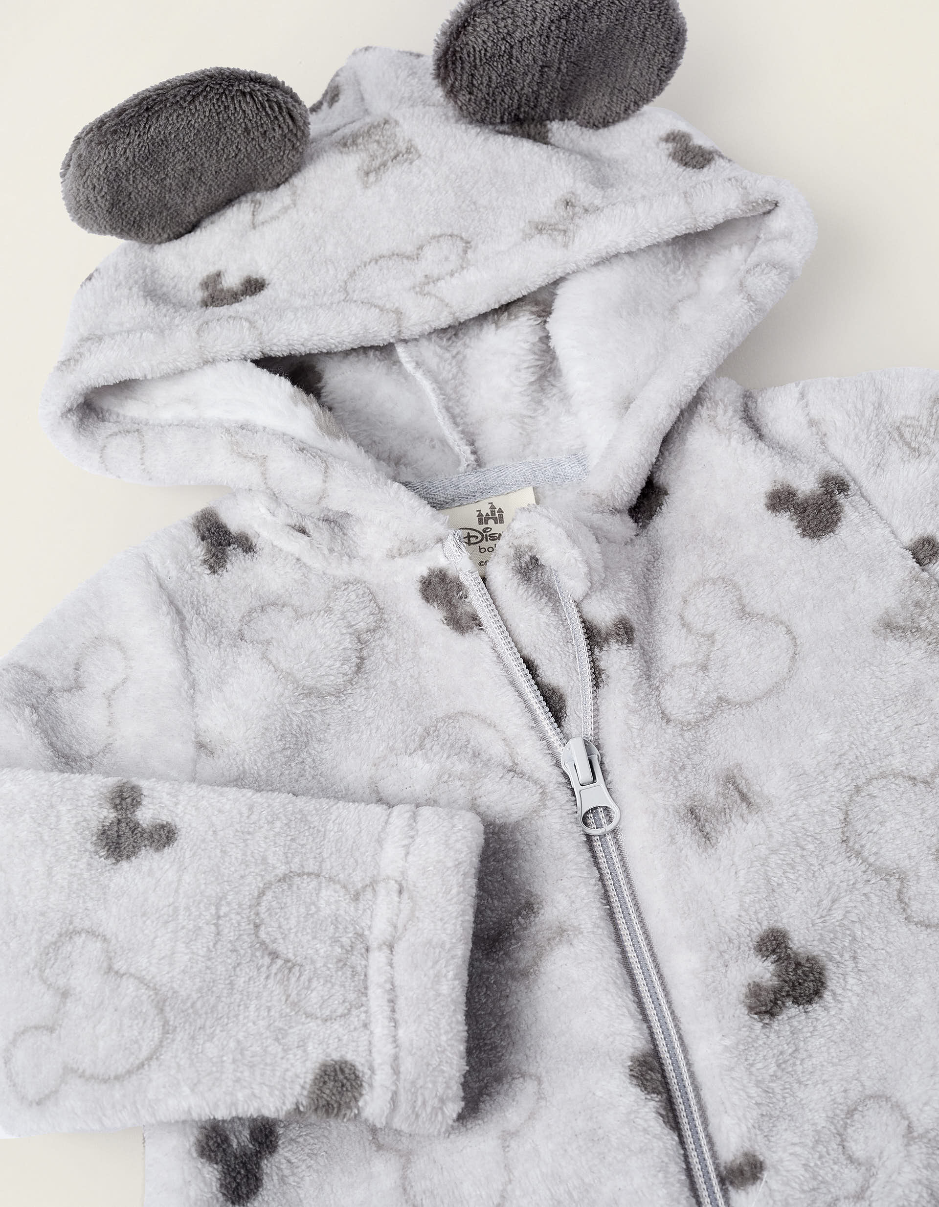 Fleece Hooded Onesie for Baby Boys 'Mickey', Grey