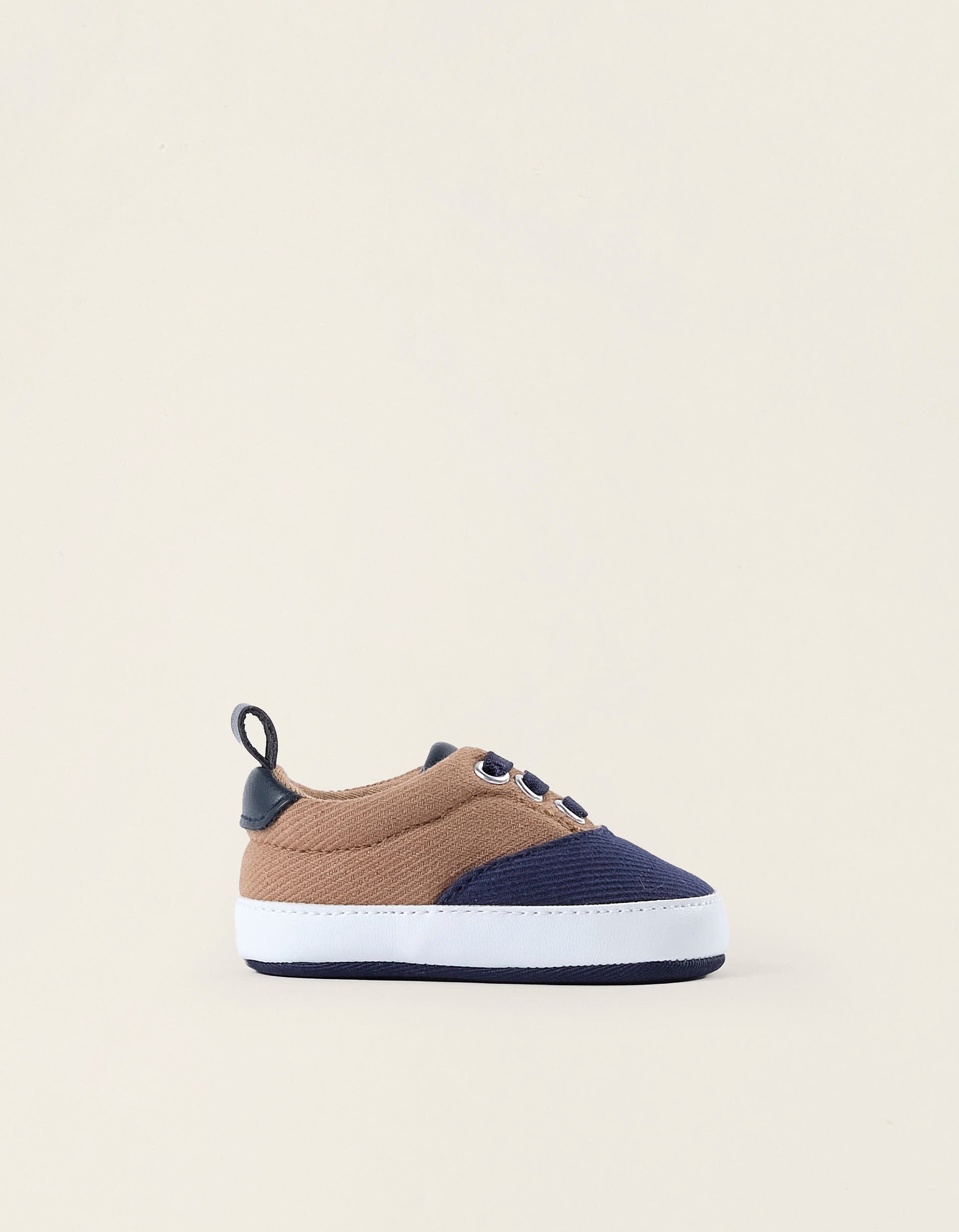 Fabric Trainers for Newborn Boys, Dark Blue/Camel