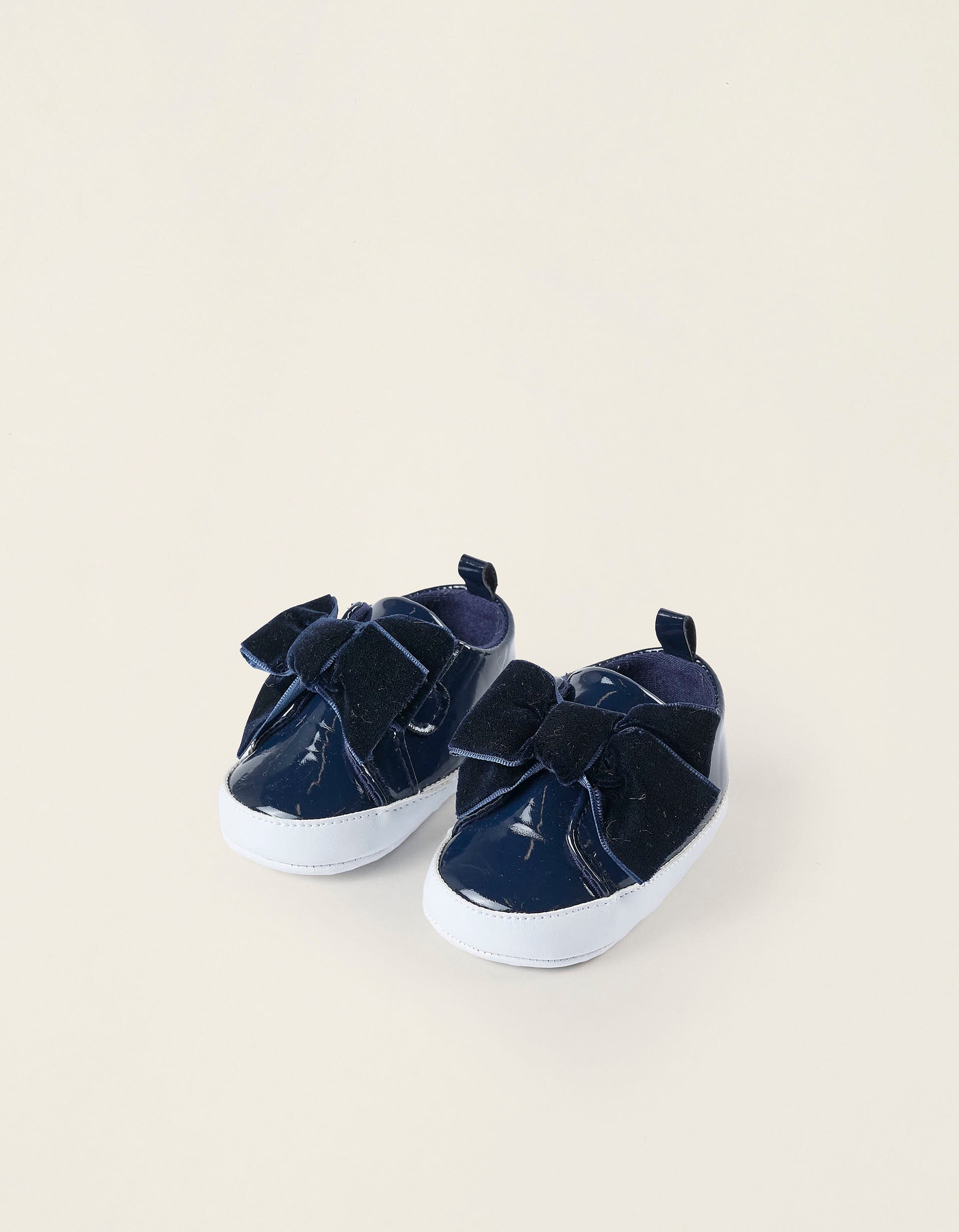 Patent Shoes with Bow for Newborn Girls, Dark Blue