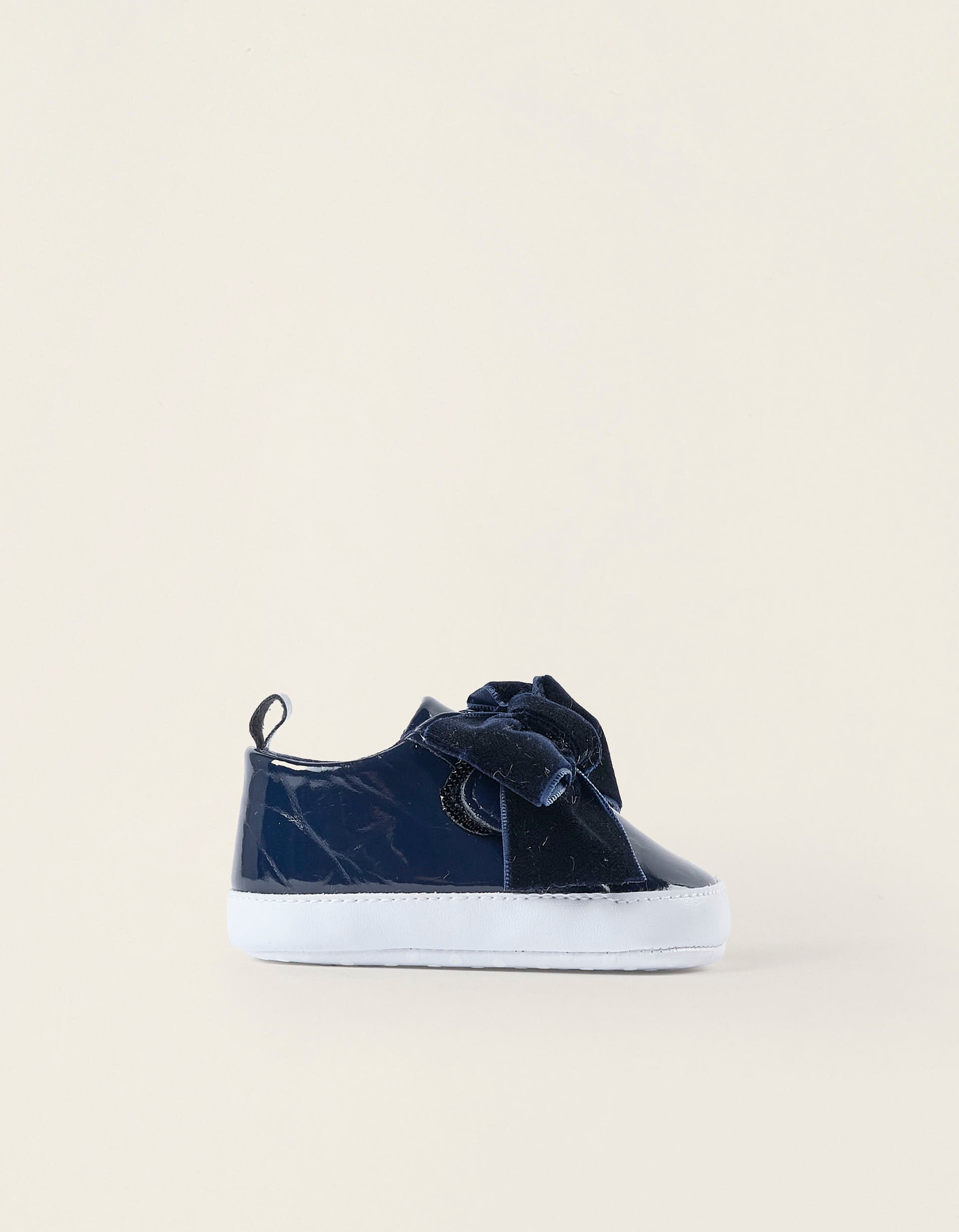 Patent Shoes with Bow for Newborn Girls, Dark Blue