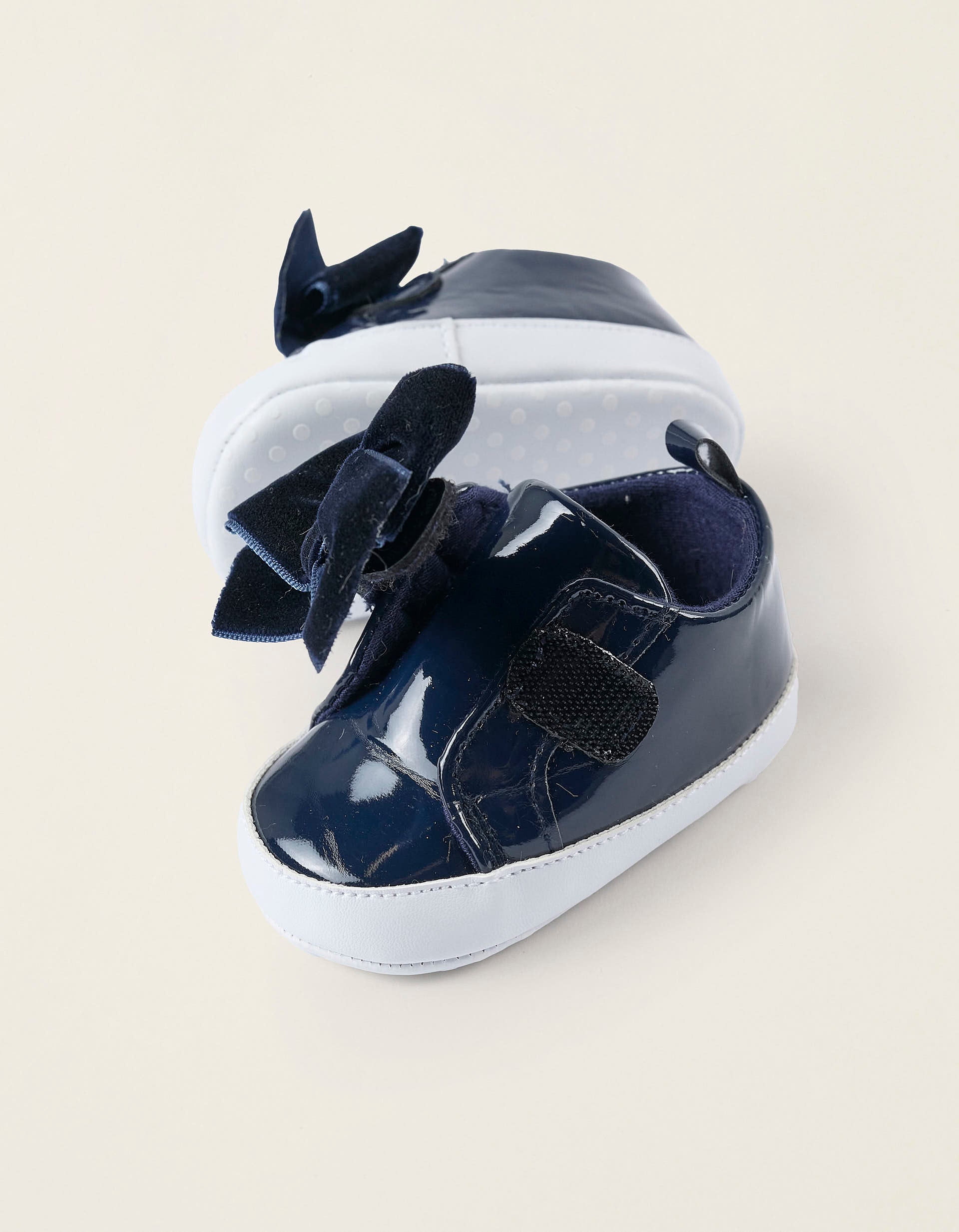 Patent Shoes with Bow for Newborn Girls, Dark Blue