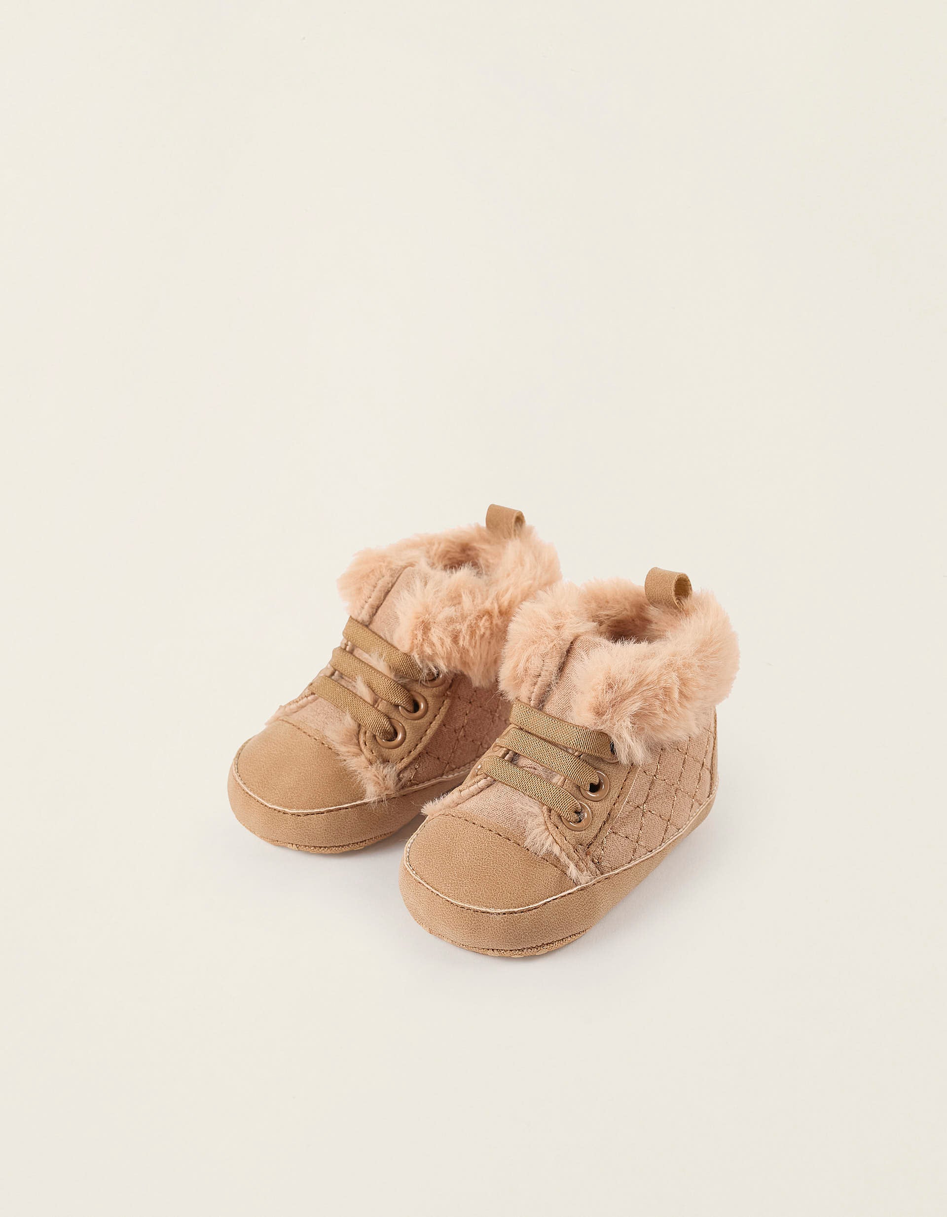 Boots with Faux Fur Lining for Newborns, Beige