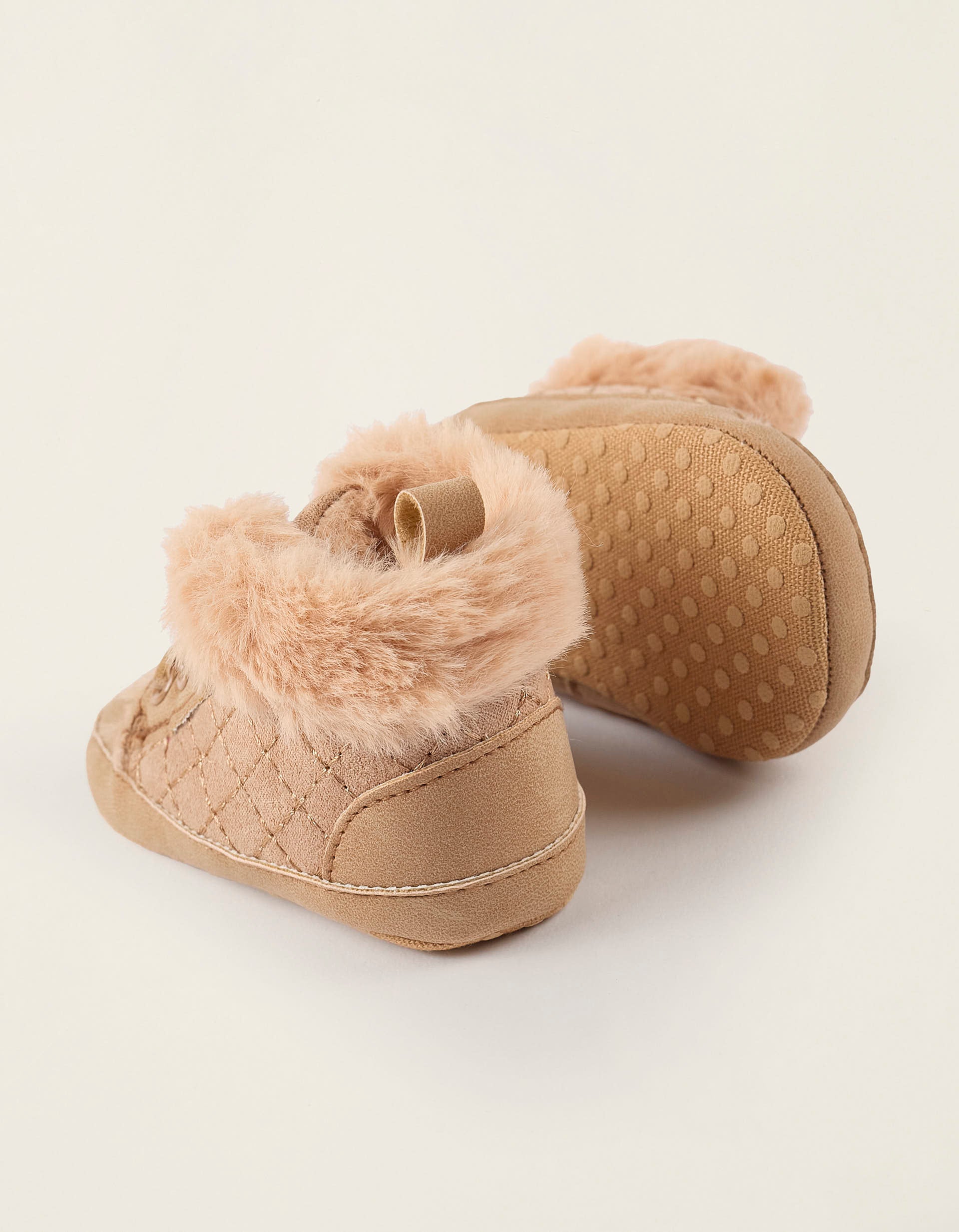 Boots with Faux Fur Lining for Newborns, Beige