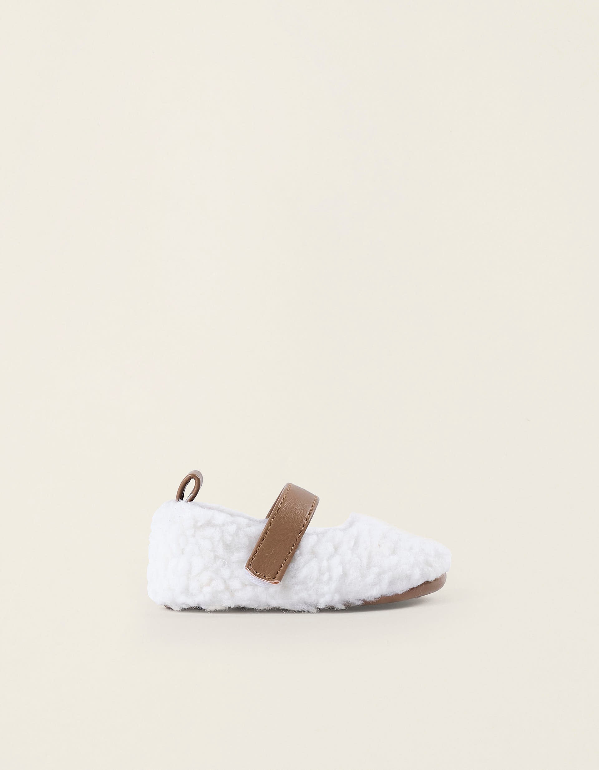 Sherpa Ballerina Flats for Newborn Girls, White/Camel