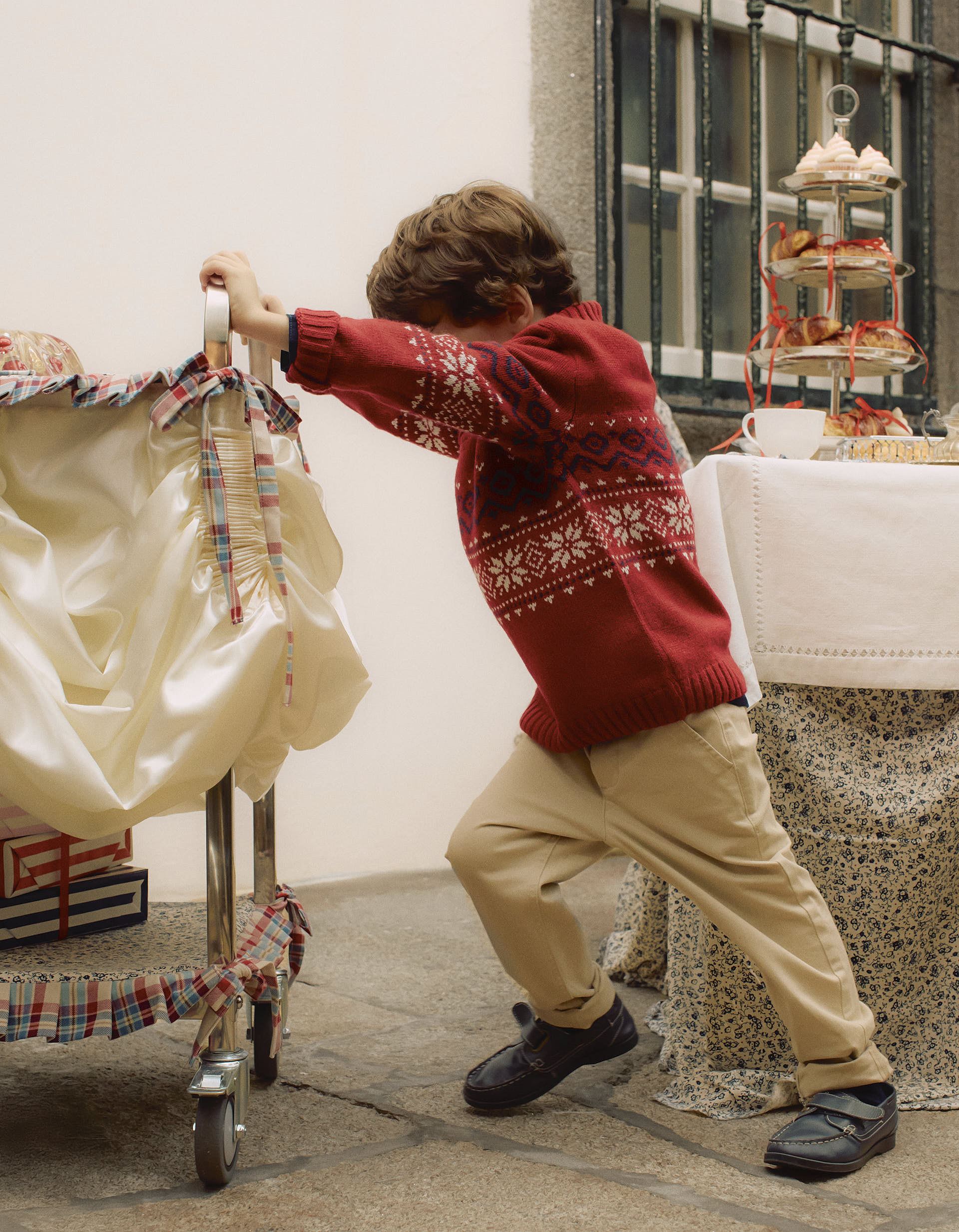 Jersey de Punto con Cuello Cruzado para Niño, Rojo