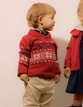 Camisola de Malha com Gola de Rebuço para Bebé Menino, Vermelho
