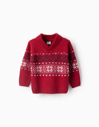 Camisola de Malha com Gola de Rebuço para Bebé Menino, Vermelho