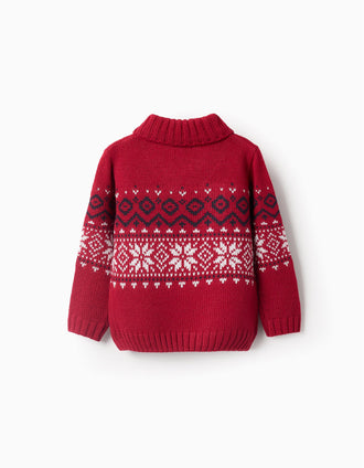 Camisola de Malha com Gola de Rebuço para Bebé Menino, Vermelho