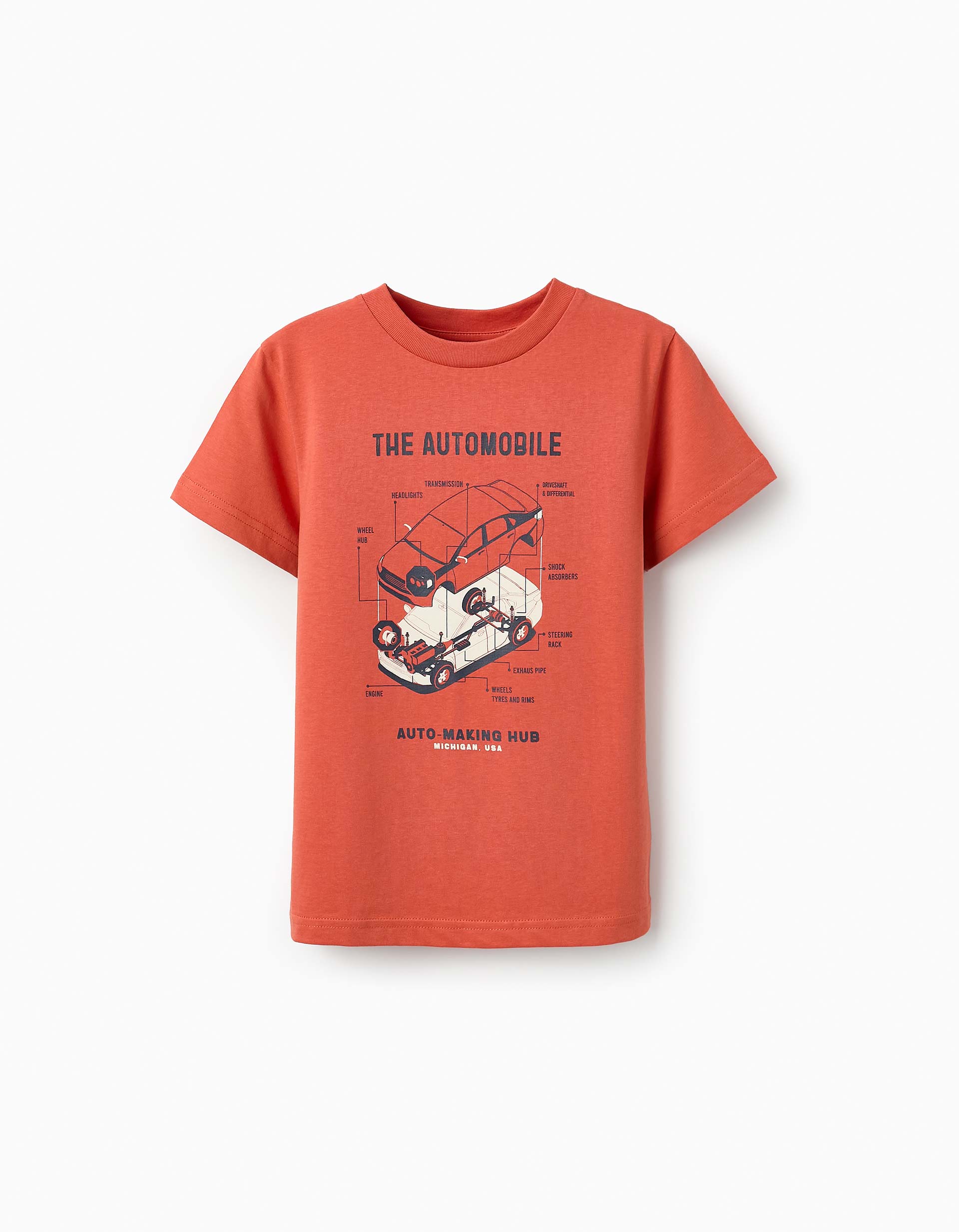 Camiseta de Algodón para Niño 'Coche', Naranja