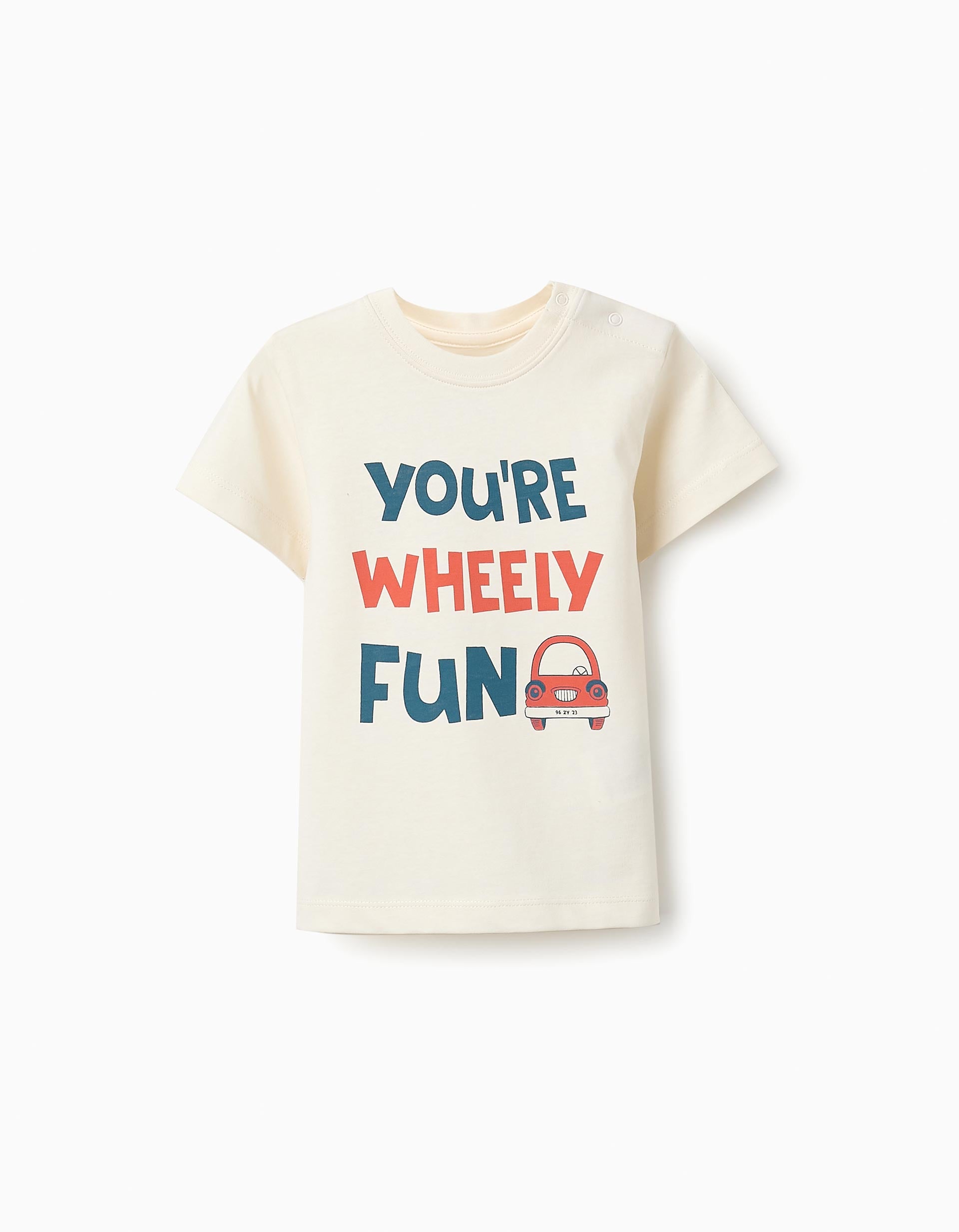 Camiseta de Algodón para Bebé Niño 'Coche', Blanco