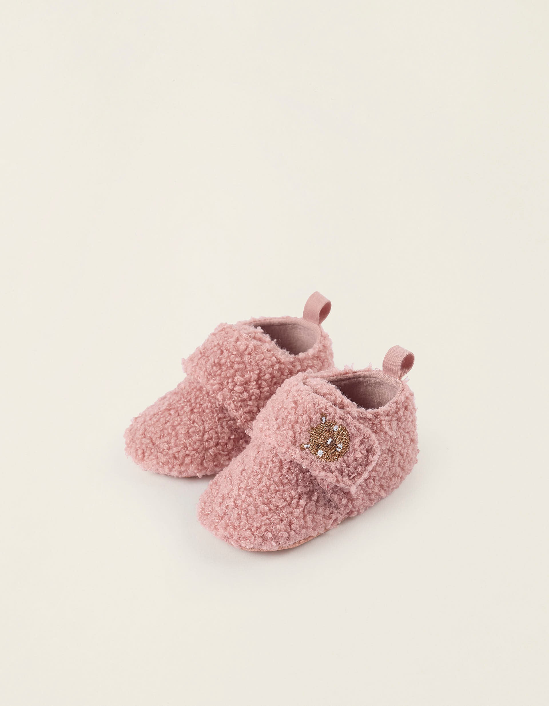 Zapatos de Sherpa con Bordados para Recién Nacida, Rosa