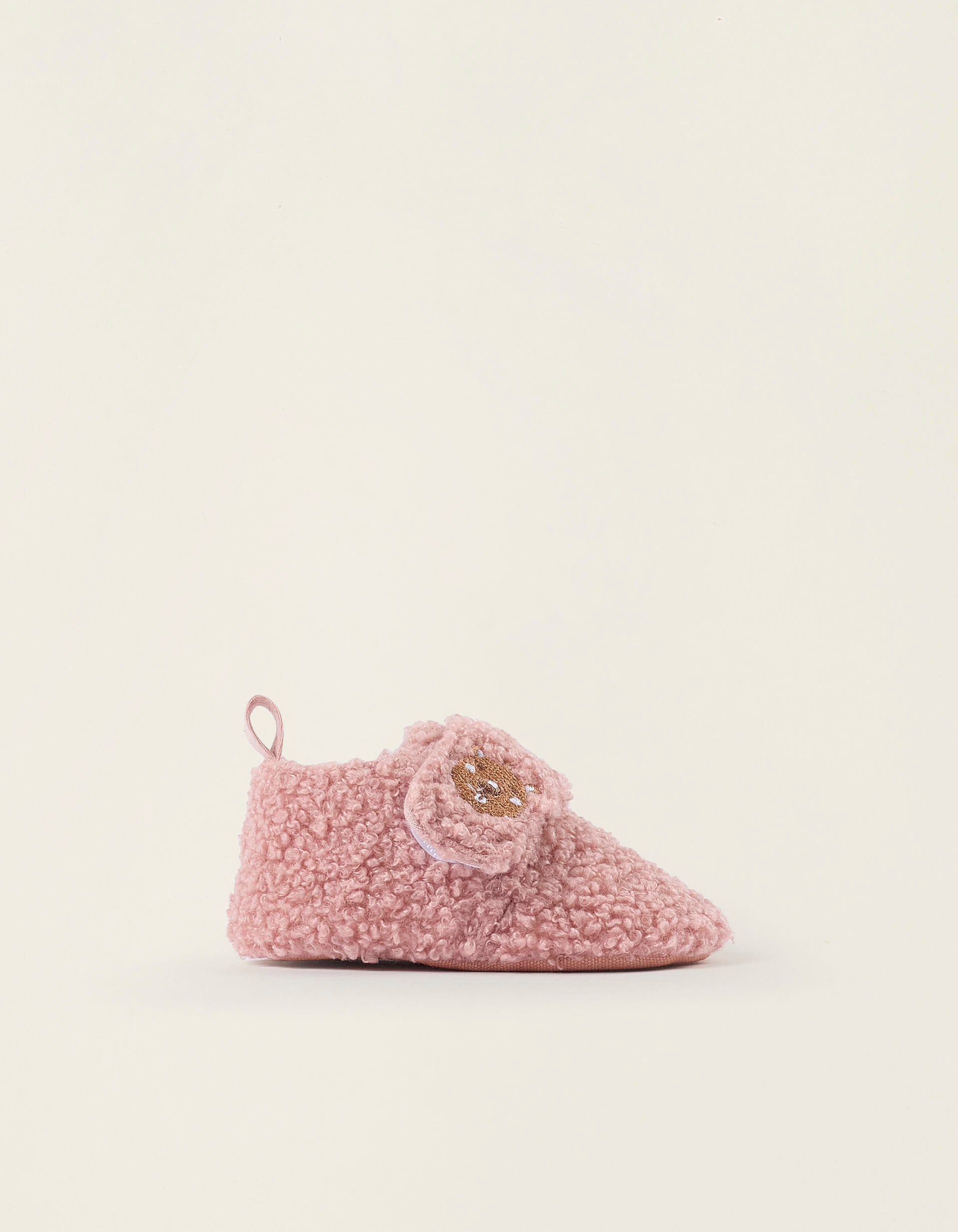 Sherpa Shoes with Embroidery for Newborn Girls, Pink